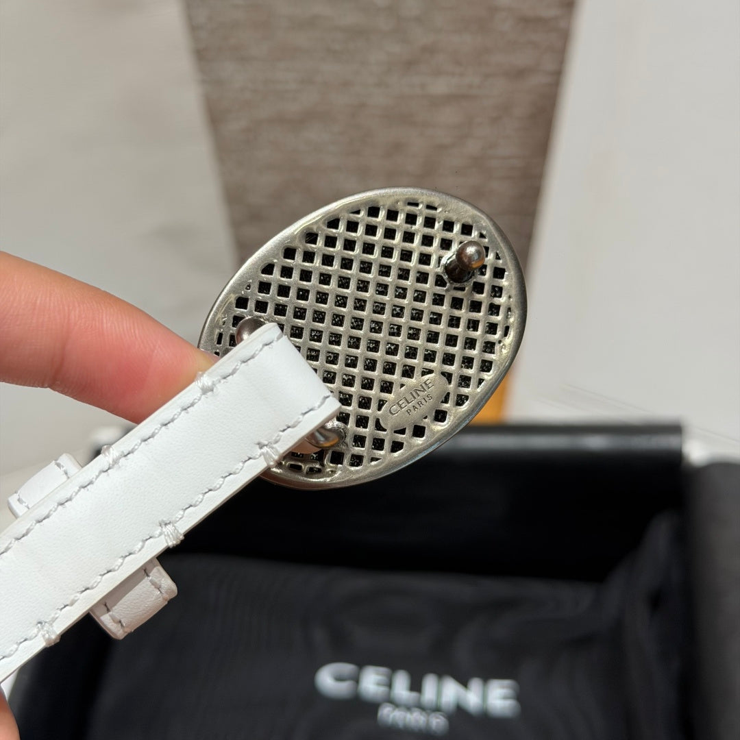 Celine 2026 Triomphe Dark Silver Buckle Belt 13mm Leather