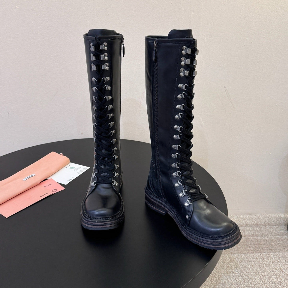 Miumiu 26s High Hiking Boots Black Calfskin