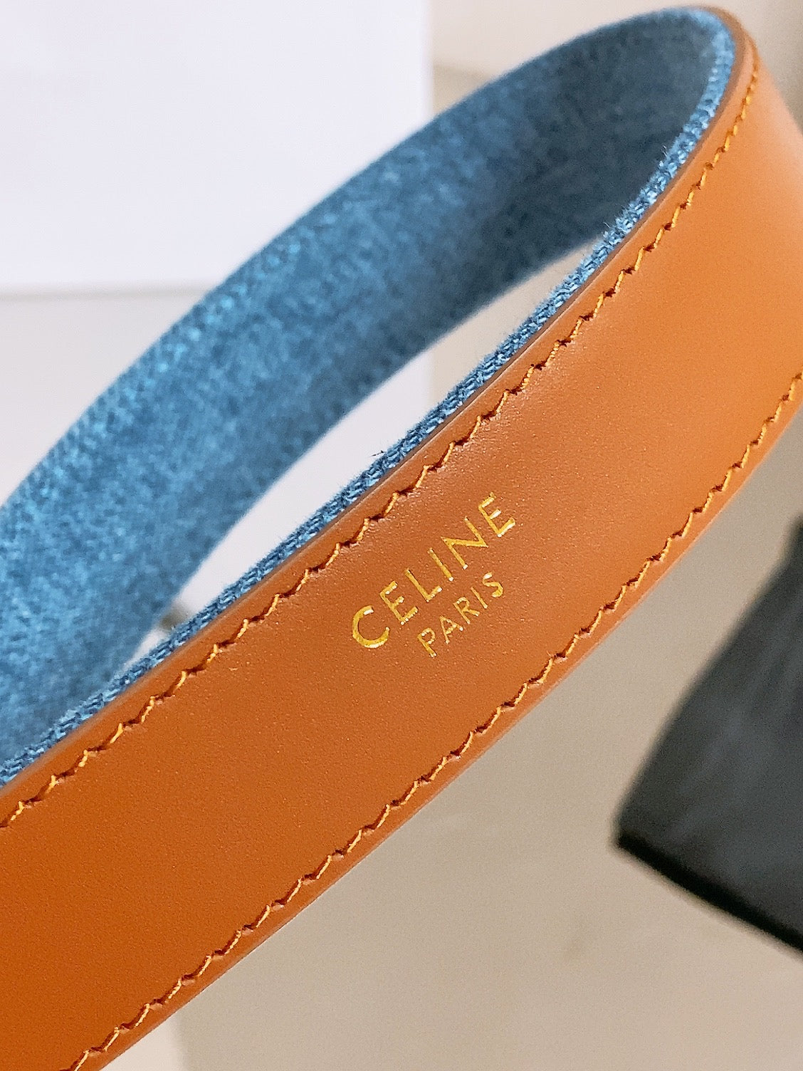 Celine 2026 Maison Oval Buckle Belt 25mm Blue Canvas Leather