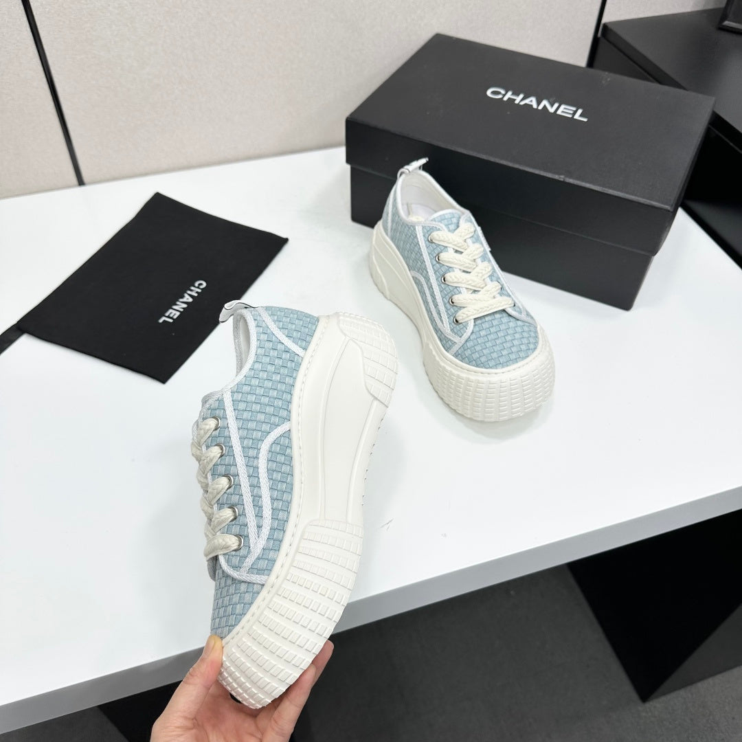 CC 26S Chunky Sneakers in Light Blue Checkered Woven Fabric