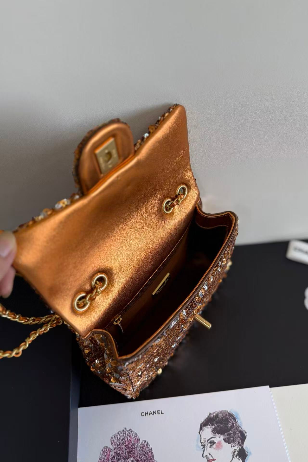 CC Mini Flap Bag 21cm Gold/Silver Sequin