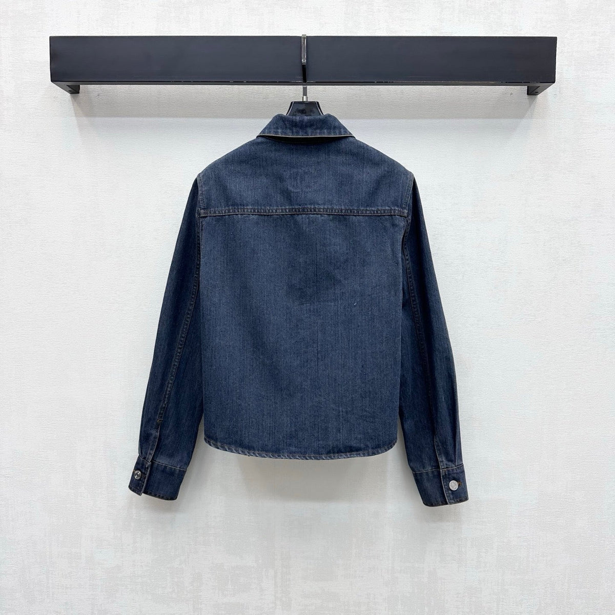 CC 26FW Chain-Trim Denim Shirt Jacket Burgundy Leather Collar Blue Cotton 441474