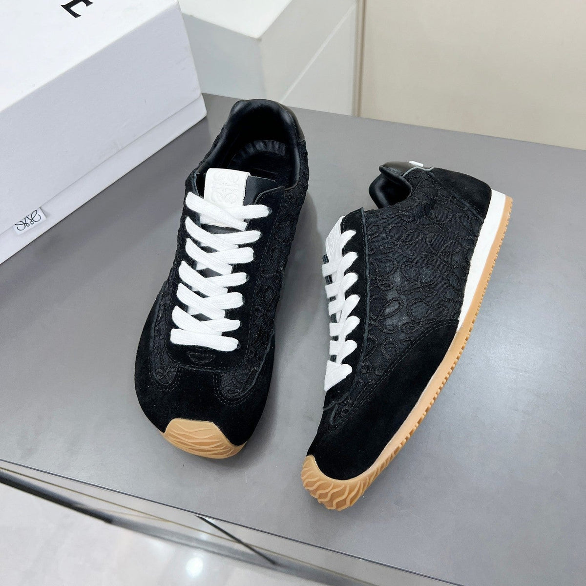 Loewe 26S Runner 2.0 Sneakers in Black Suede and Anagram Jacquard