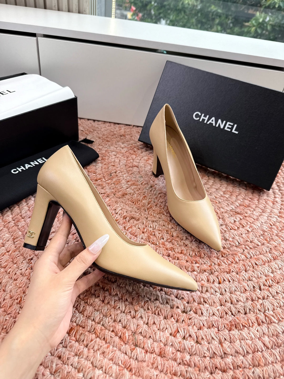Chanel 26s High Heels Beige Smooth Lambskin