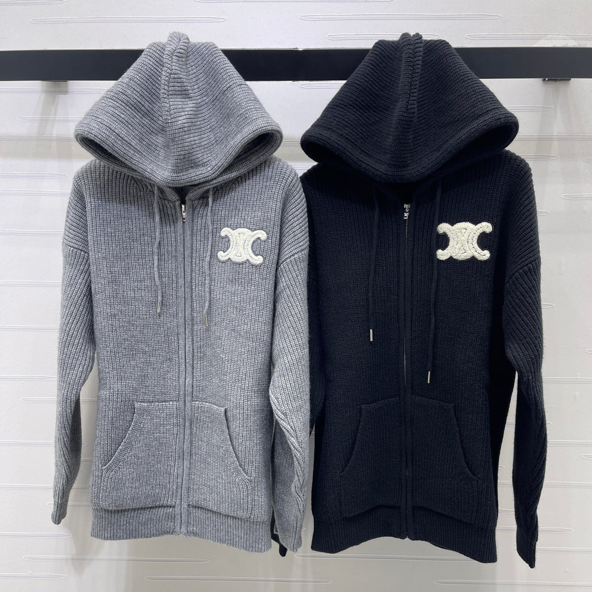 CE 26S Hooded Cardigan Triomphe Logo Ribbed Wool 430324