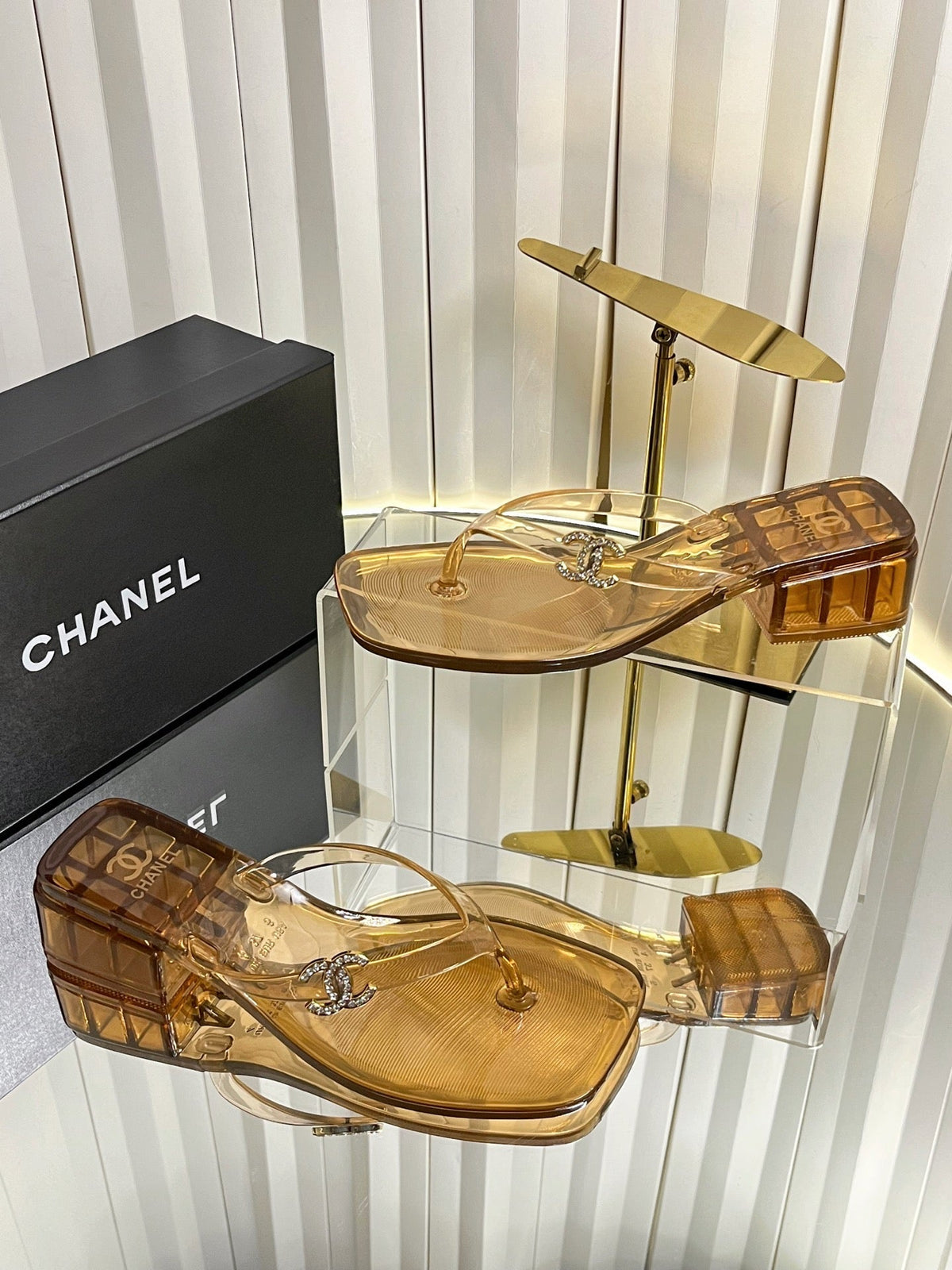 Chanel 26s Transparent Thong Sandals Brown PVC