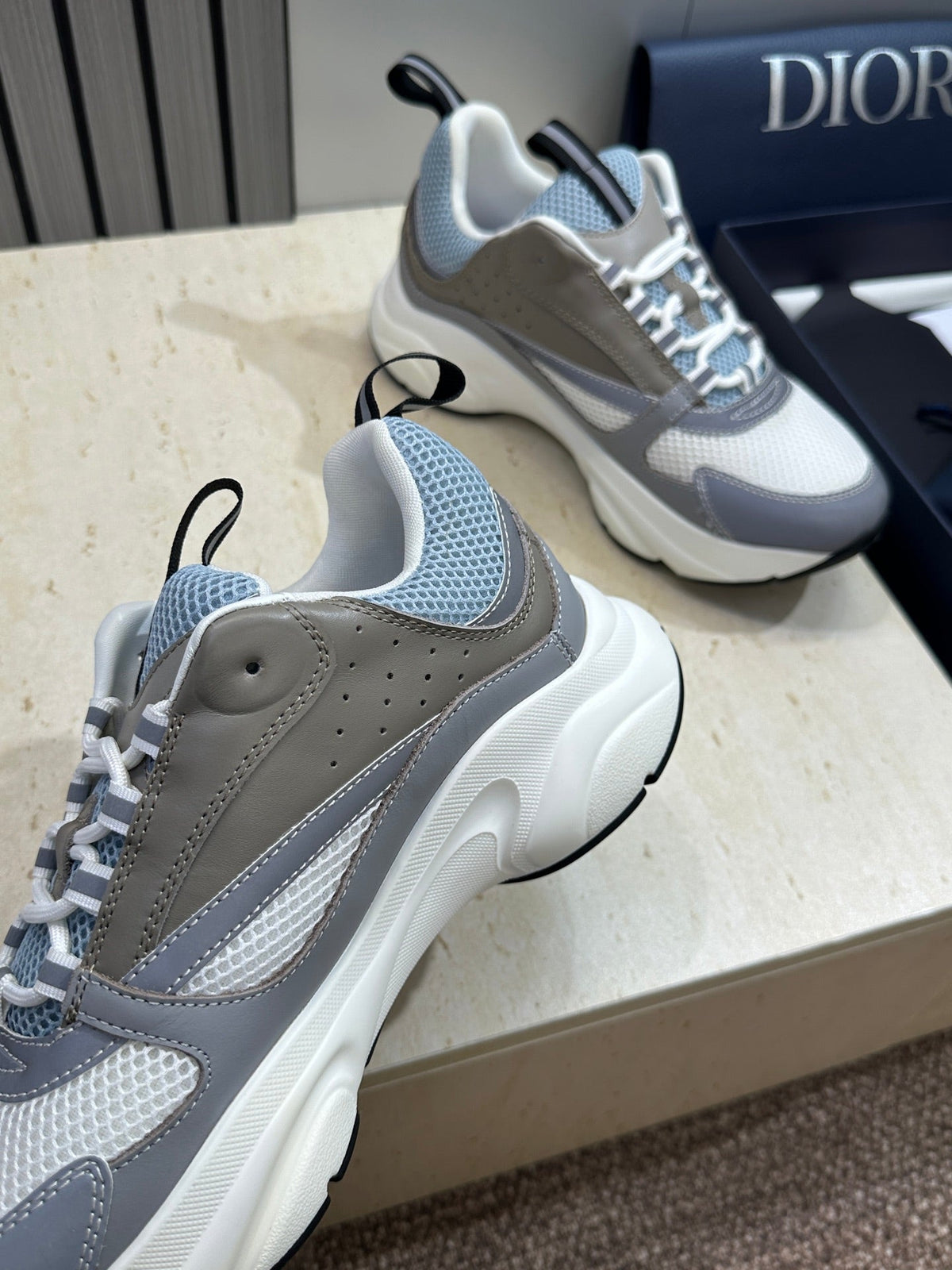 CD 26s Men B22 Sneakers Grey Brown Light Blue Mesh Blue Trim 519482