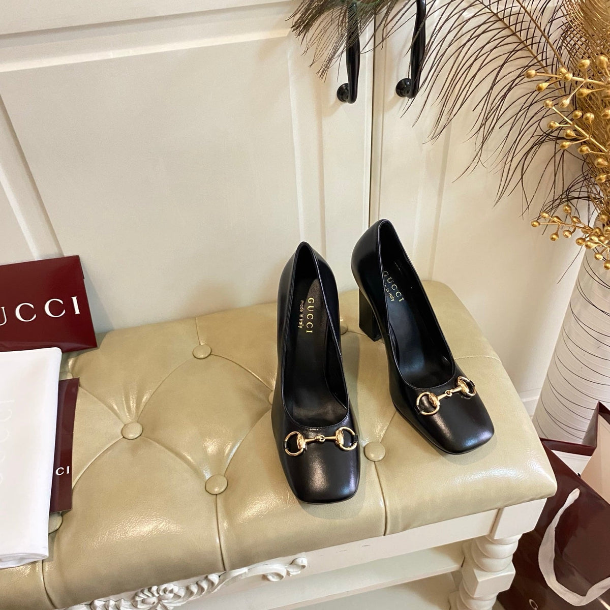 Gucci 26s Horsebit Mid-Heel Pumps 10cm Black Calfskin