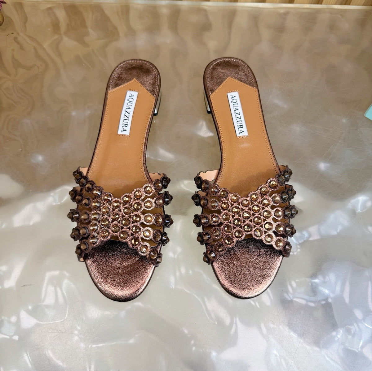 Aquazzura 26s Slides Bronze Calfskin 492015