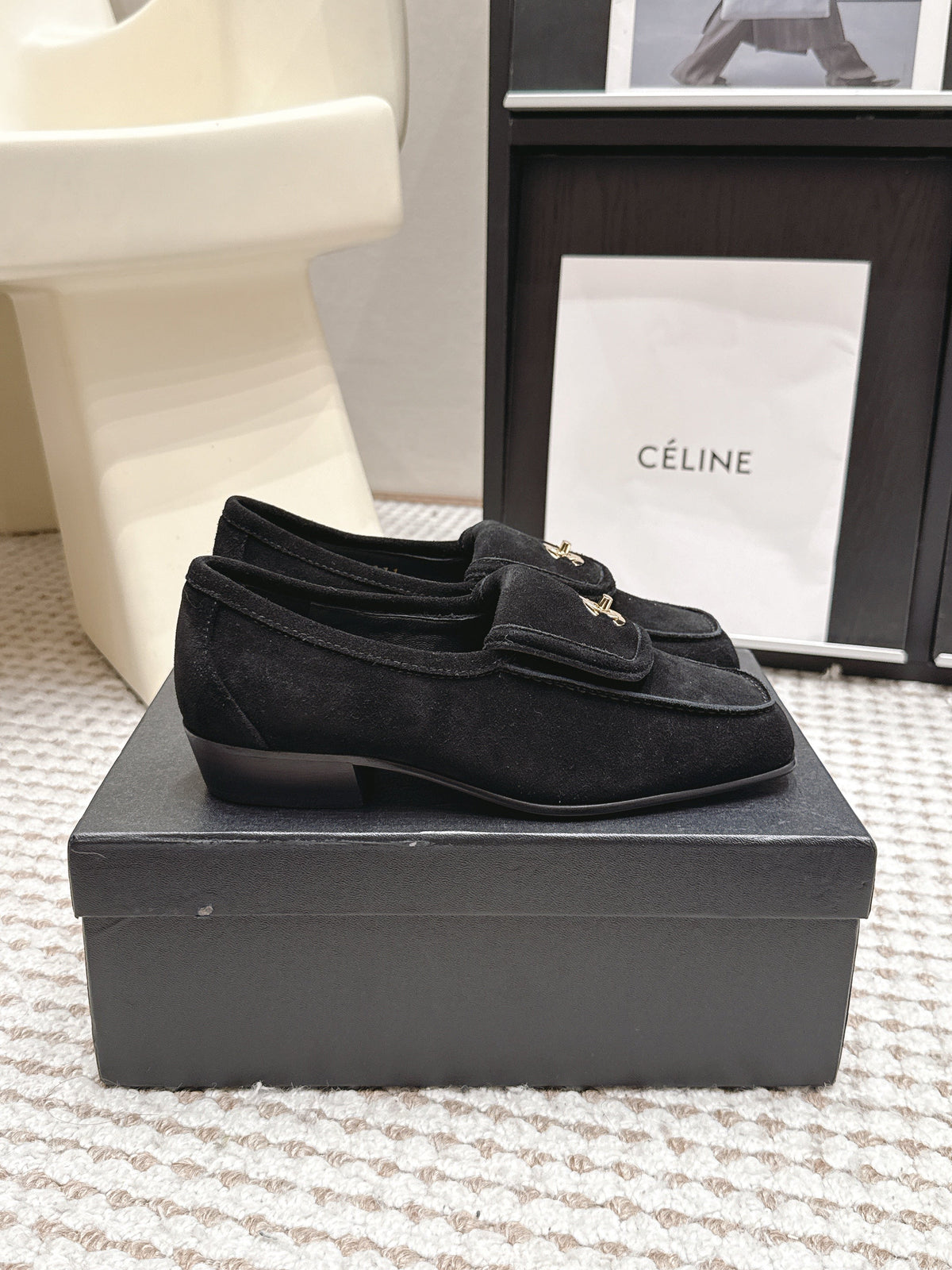 CC 26S Loafers in Black Suede with Gold-Tone CC Logo