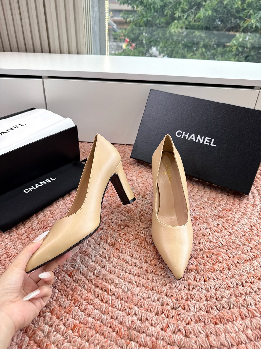 Chanel 26s High Heels Beige Smooth Lambskin