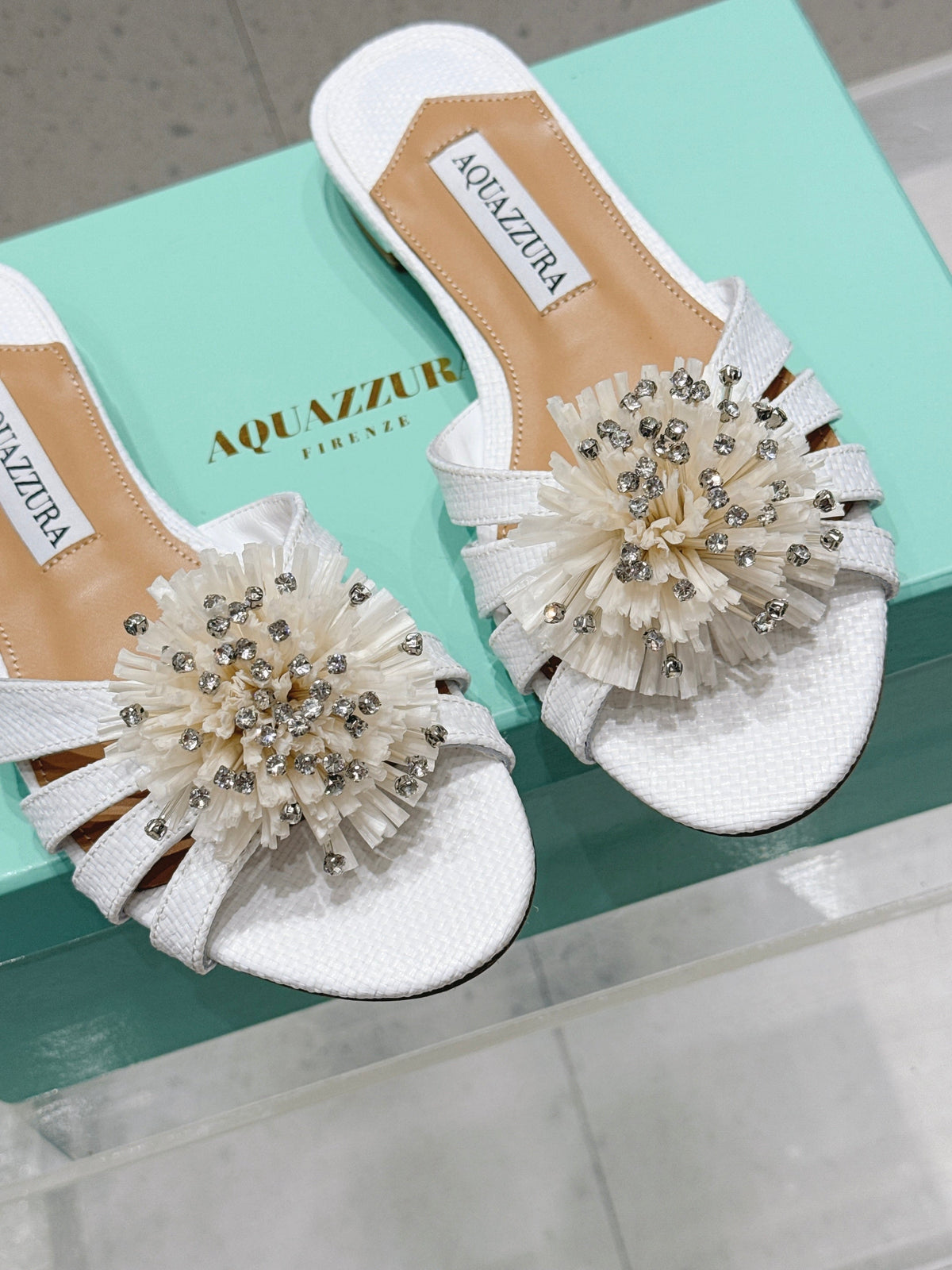 Aquazzura 26s Sandals White Woven Raffia 592418
