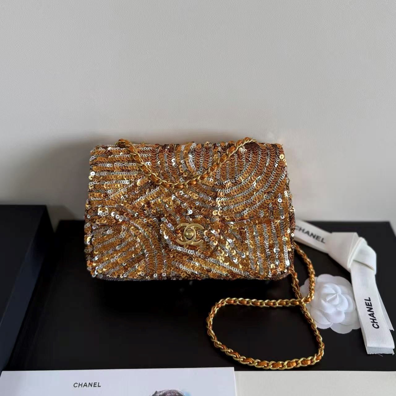 CC Mini Flap Bag 21cm Gold/Silver Sequin