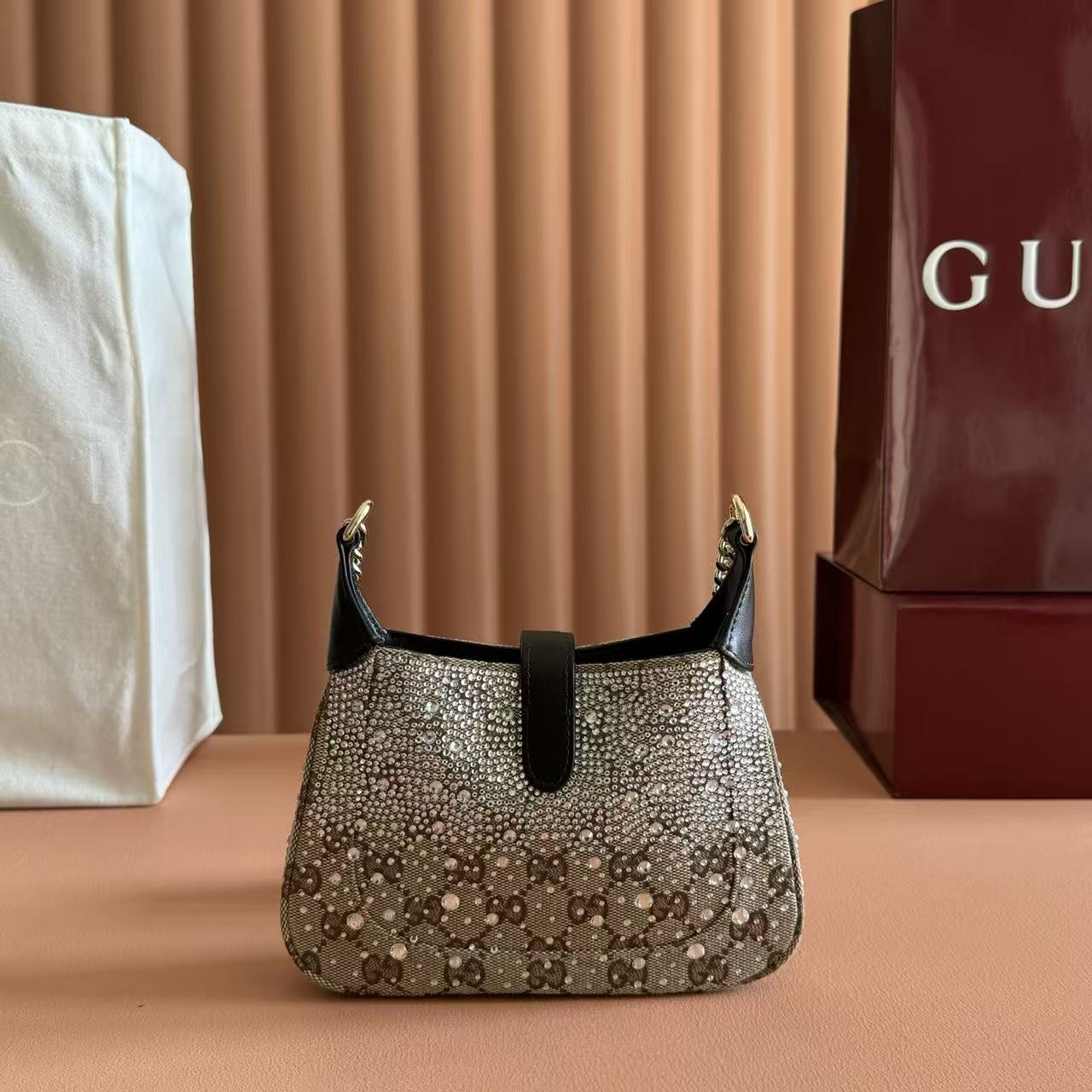 GG Jackie Notte Mini Crystal Bag Beige Brown Canvas