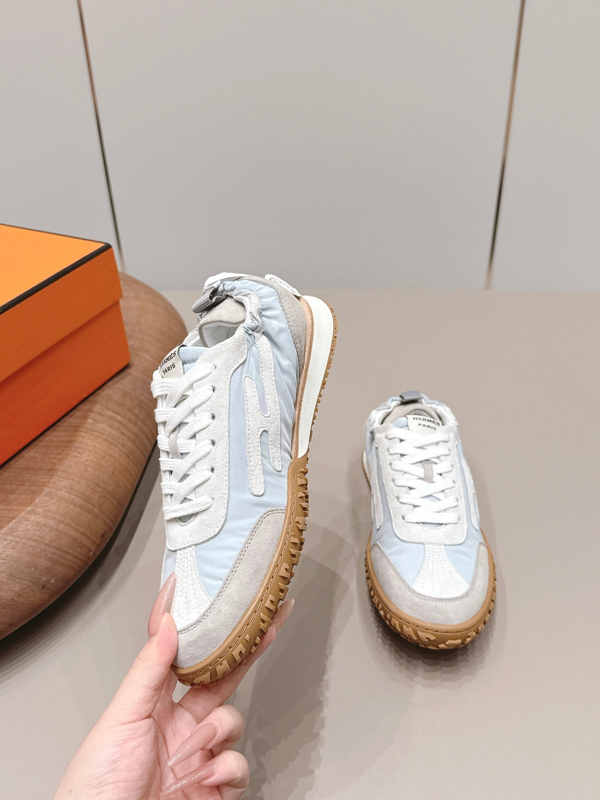HM 26S Bouncing Sneakers Ice Blue Nylon Light Grey Suede