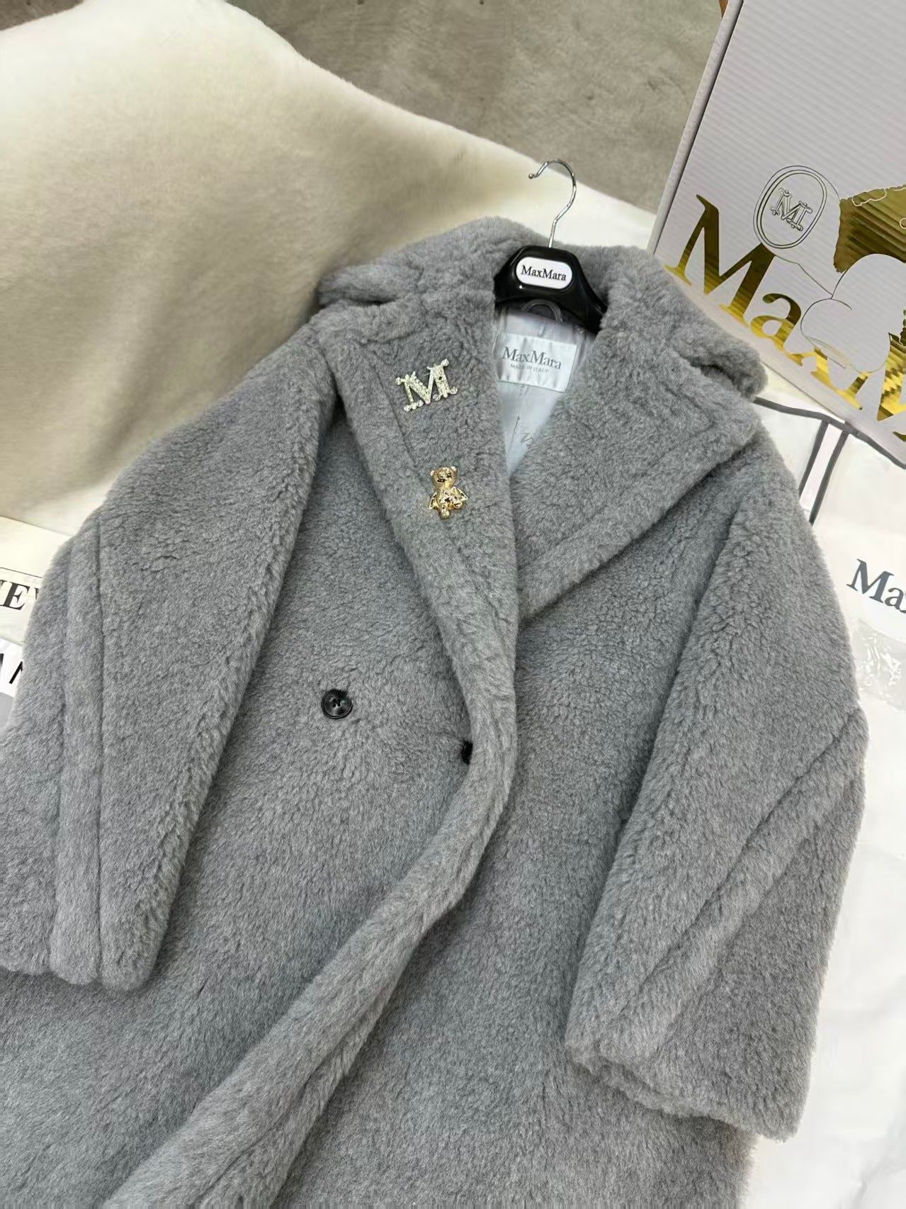 Max Mara Teddy Bear Icon Coat Grey