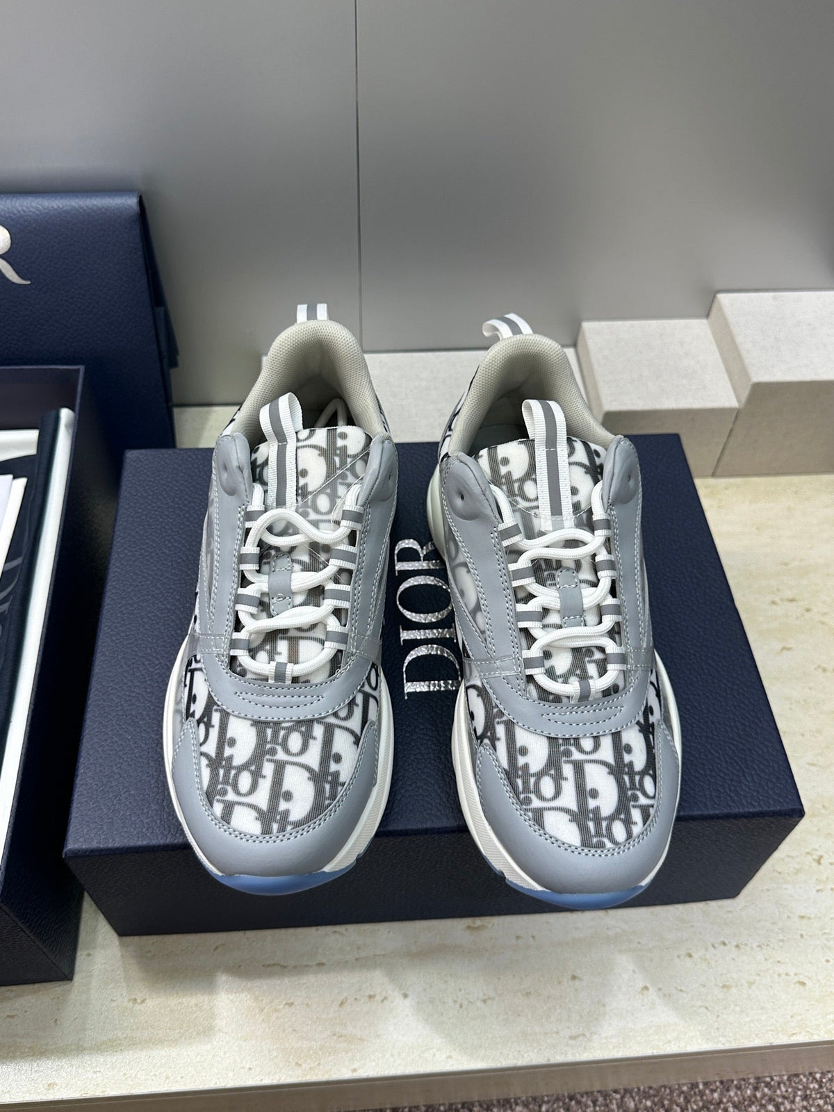 CD 26s Men B22 Sneakers Grey Oblique Jacquard Canvas 742195