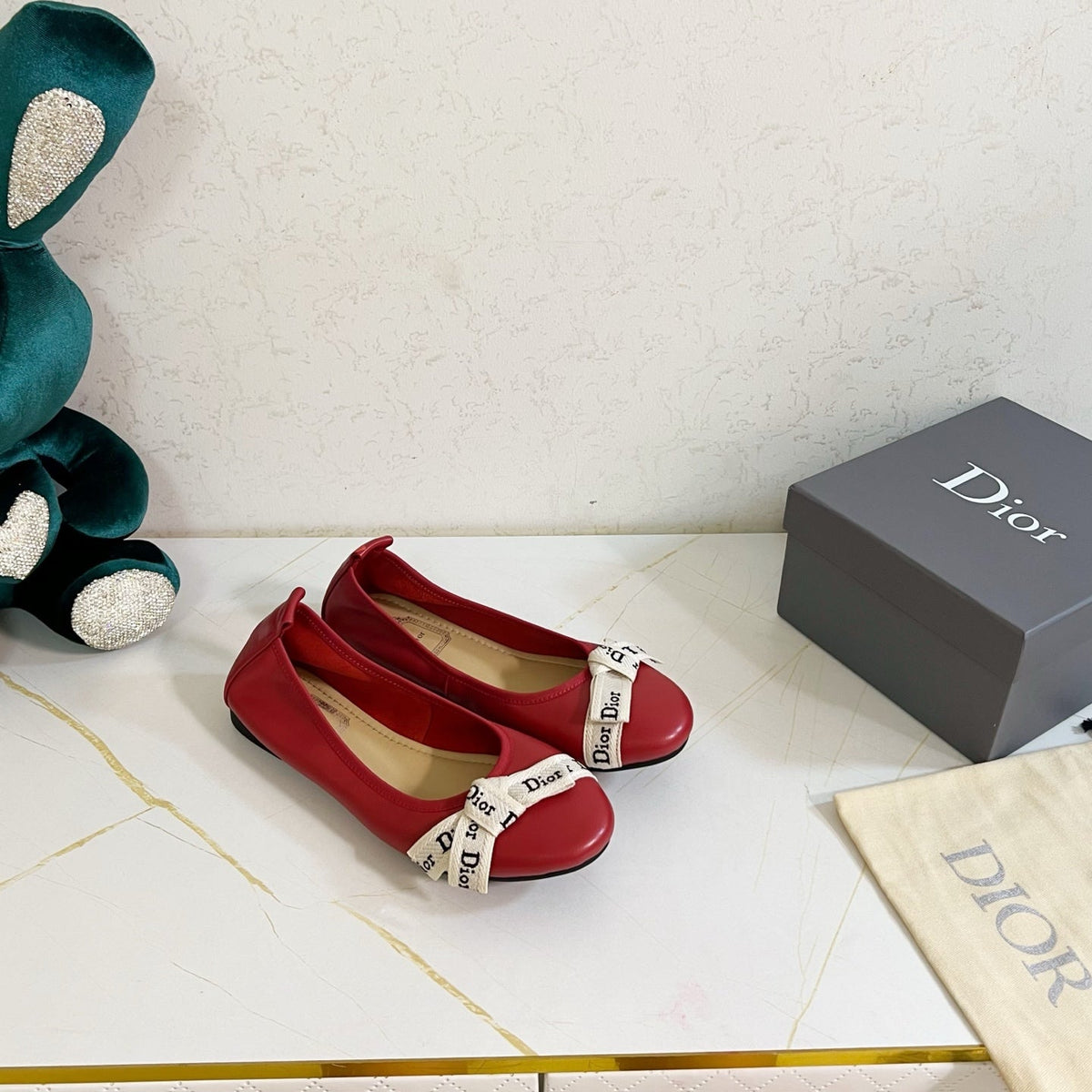 Dior 26s Bow Ballet Flats Dark Red Calfskin