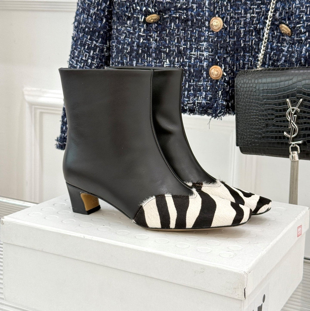 Khaite 26s Arizona Booties 4cm Zebra Leather 175074