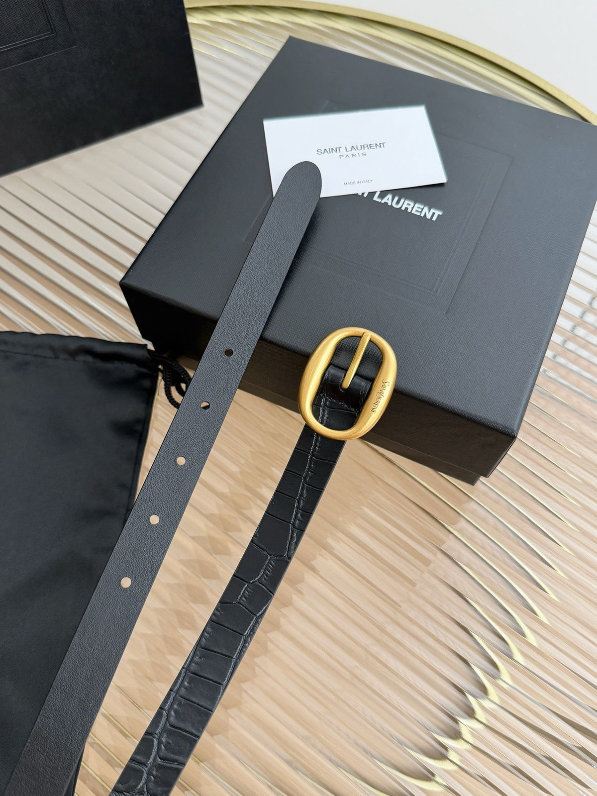 Saint Laurent 2026 Oval Buckle Thin Belt 20mm Leather 219778