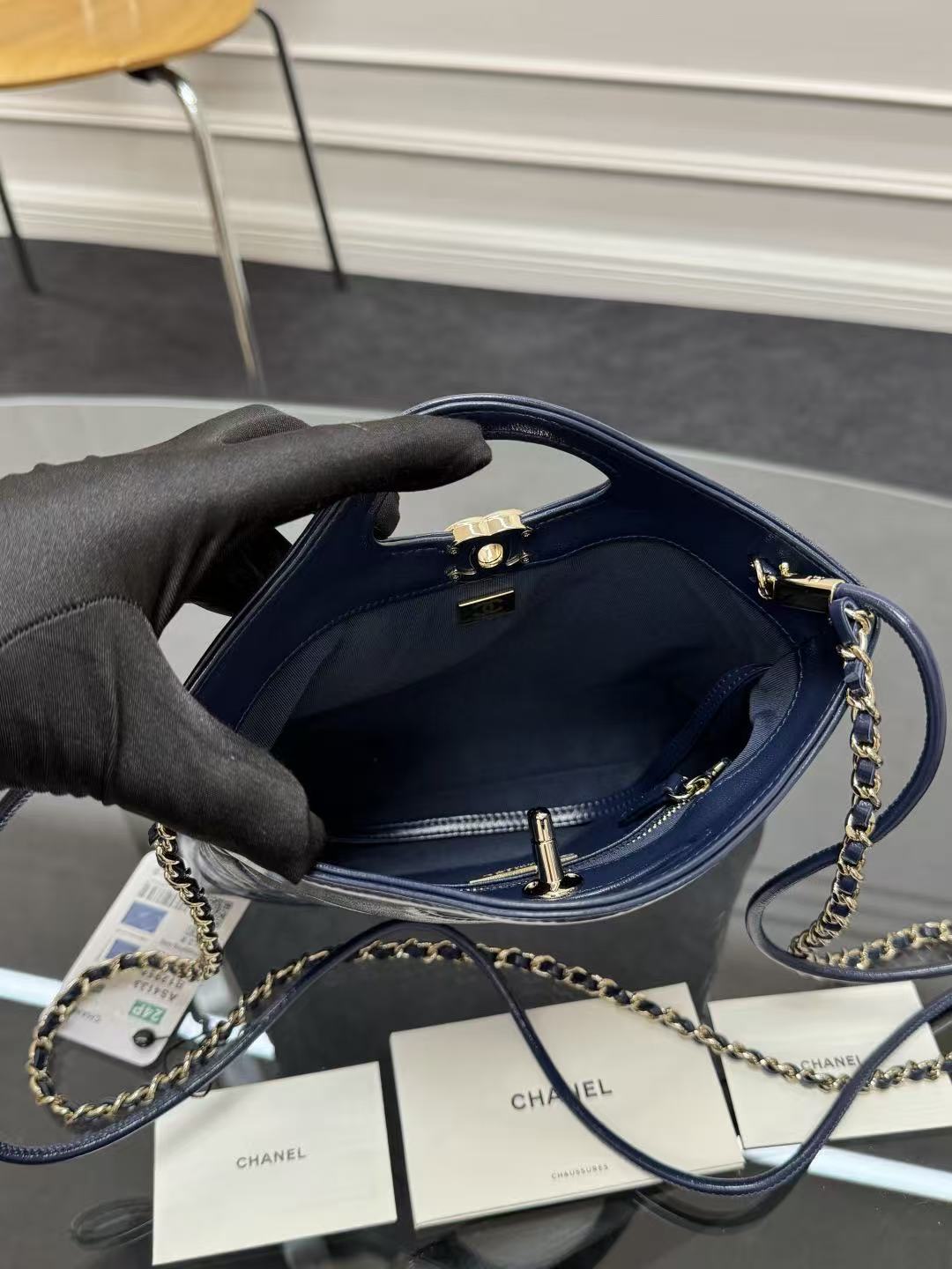 CC 24s31 Mini Shopping Bag 22cm Navy Blue Lambskin