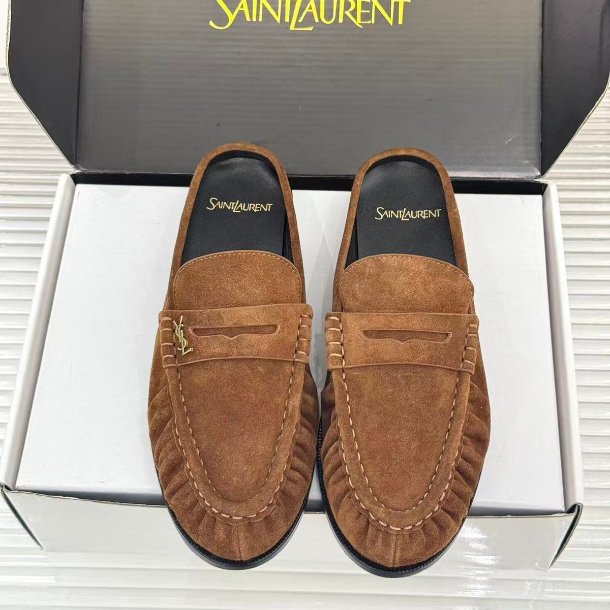 YSL 26ss Loafer Mules Dark Brown Calfskin Suede