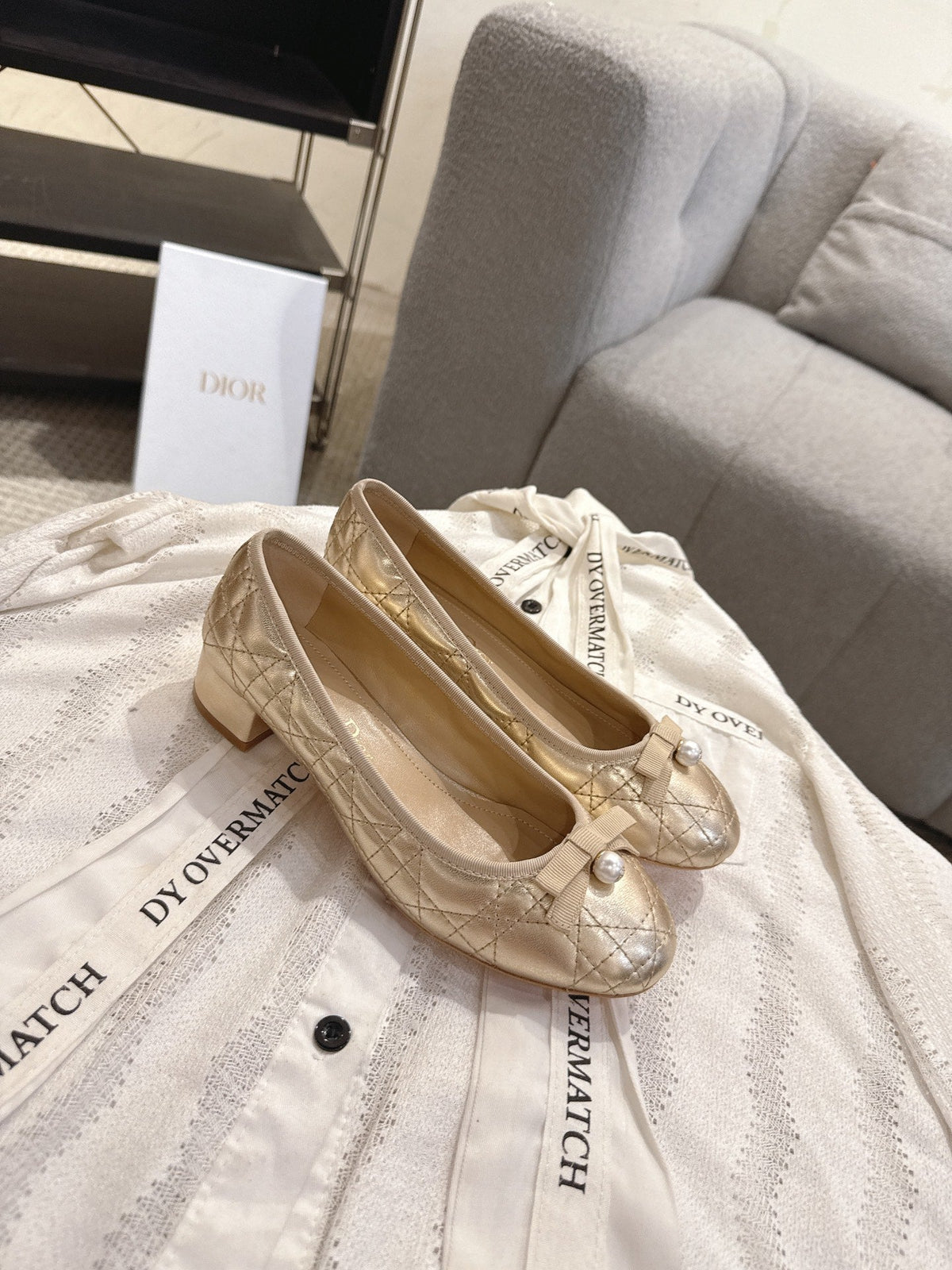 Dior 26s Low Block Heel Pumps Gold Lambskin