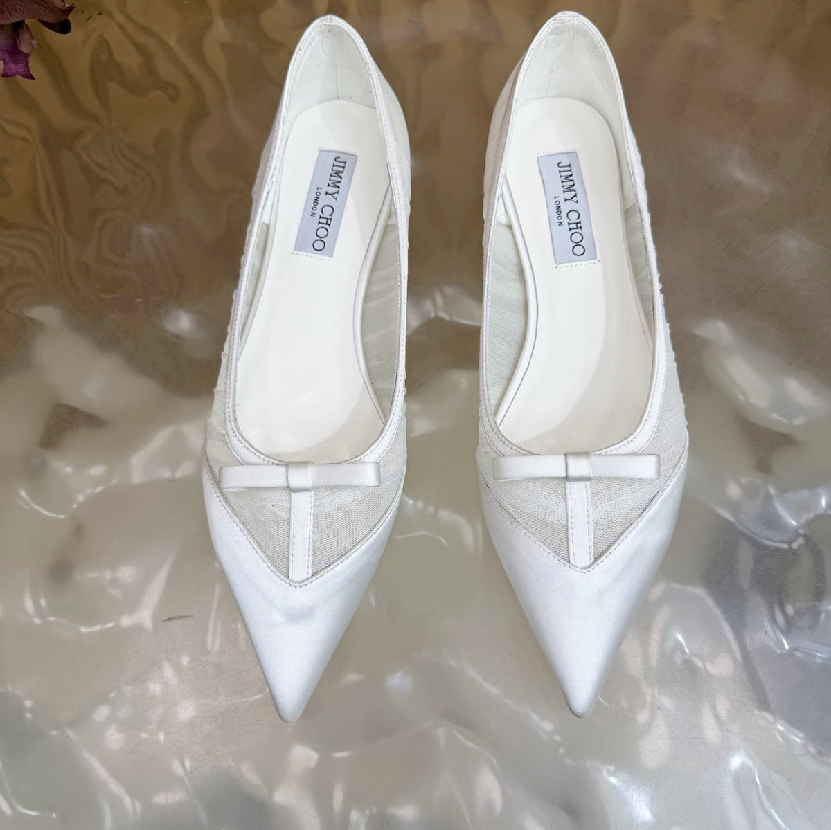 Jimmy Choo 26S Flats White Mesh And Satin 924371
