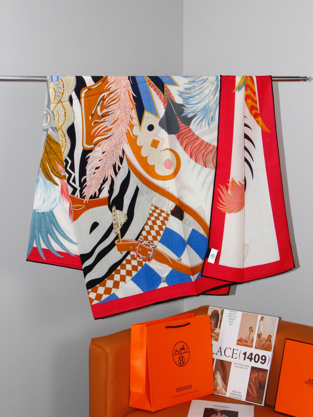 Hermès 2026 Cheval Masque Shawl Scarf 90cm Pink Cashmere 218140