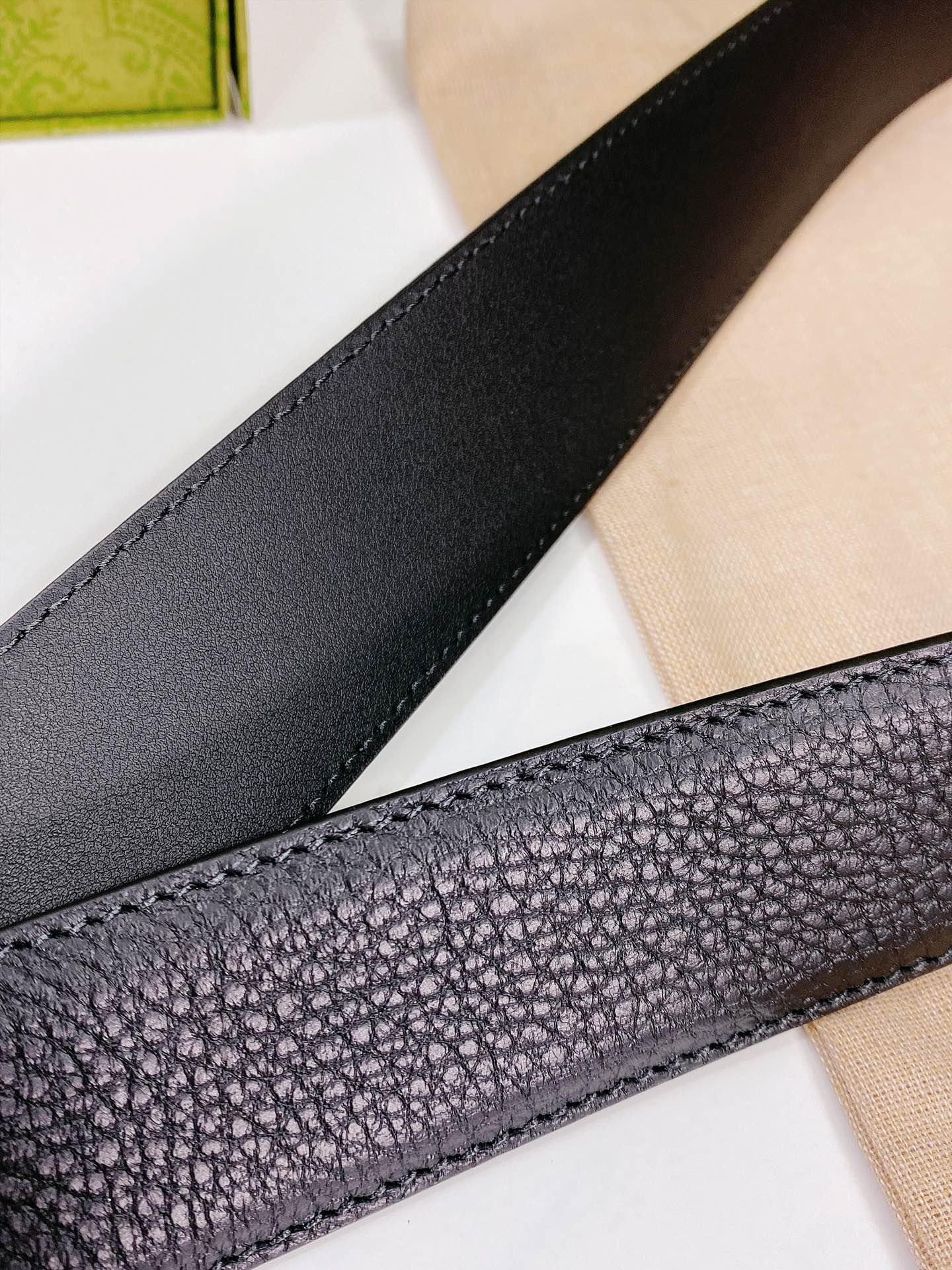 G BELT SILVER BUCKLE BLACK LEATHER 4.0CM