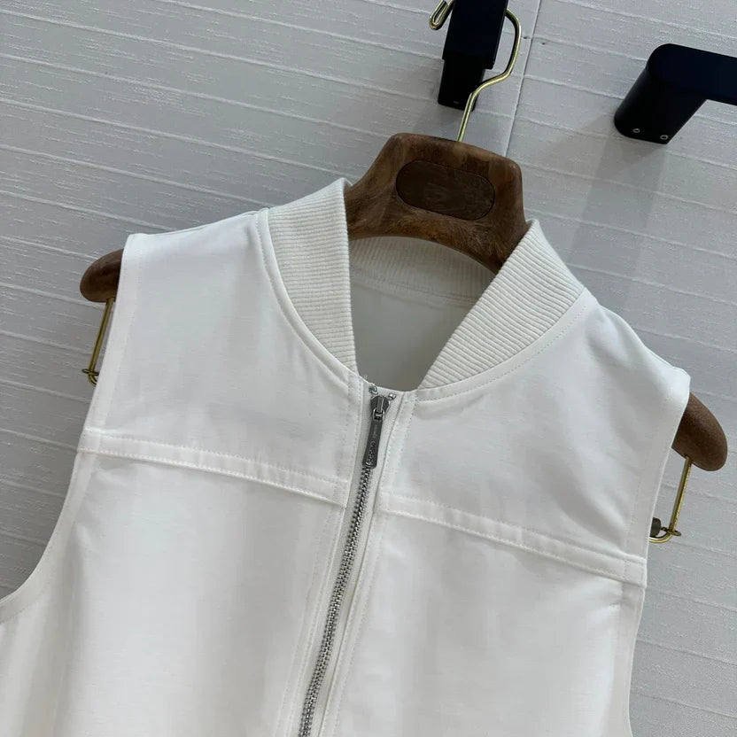HM Majia Zipped Sleeveless Dress in White Cotton