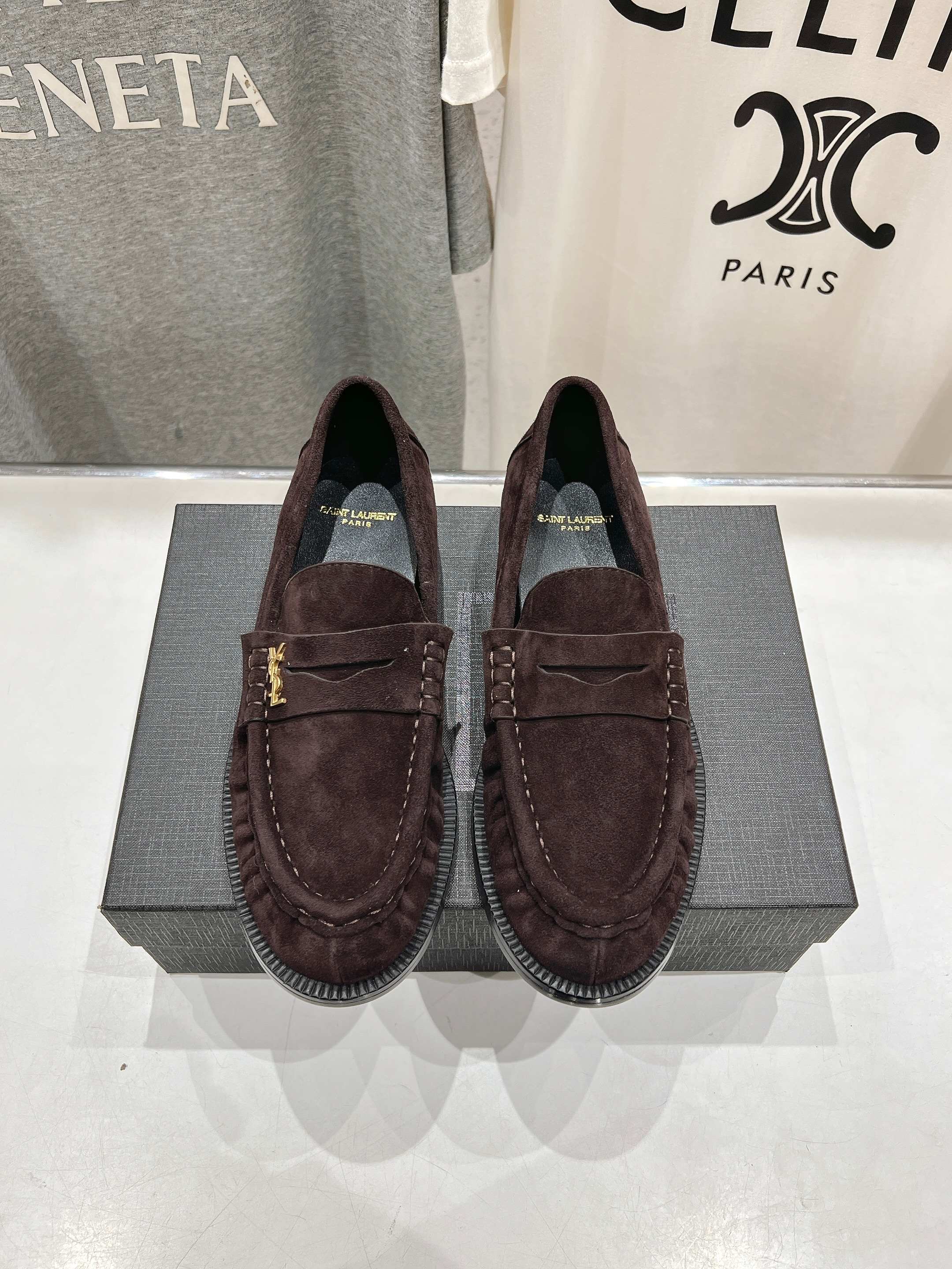YSL 25 Loafer Brown Black Cowhide Suede 173109