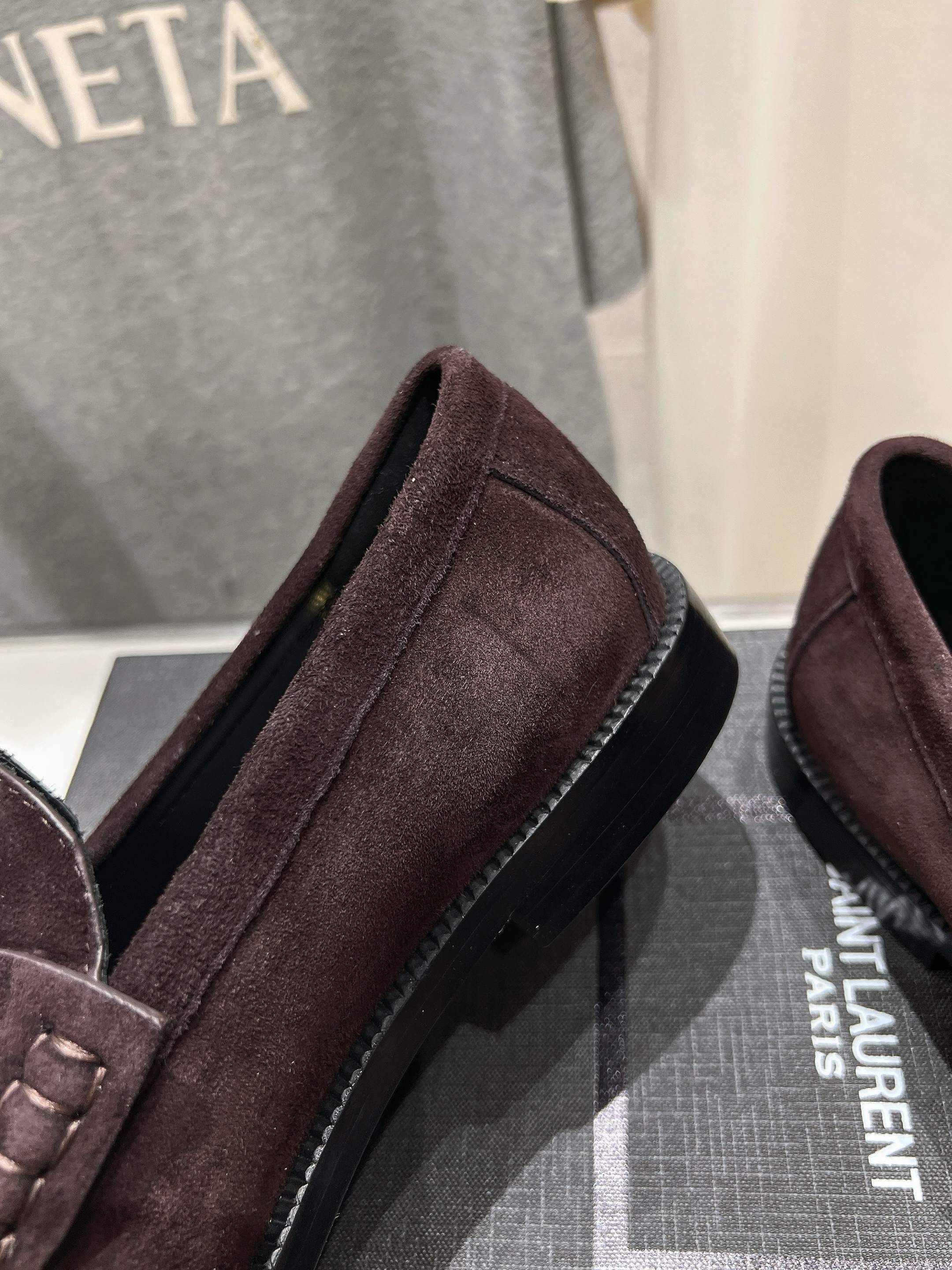 YSL 25 Loafer Brown Black Cowhide Suede 173109