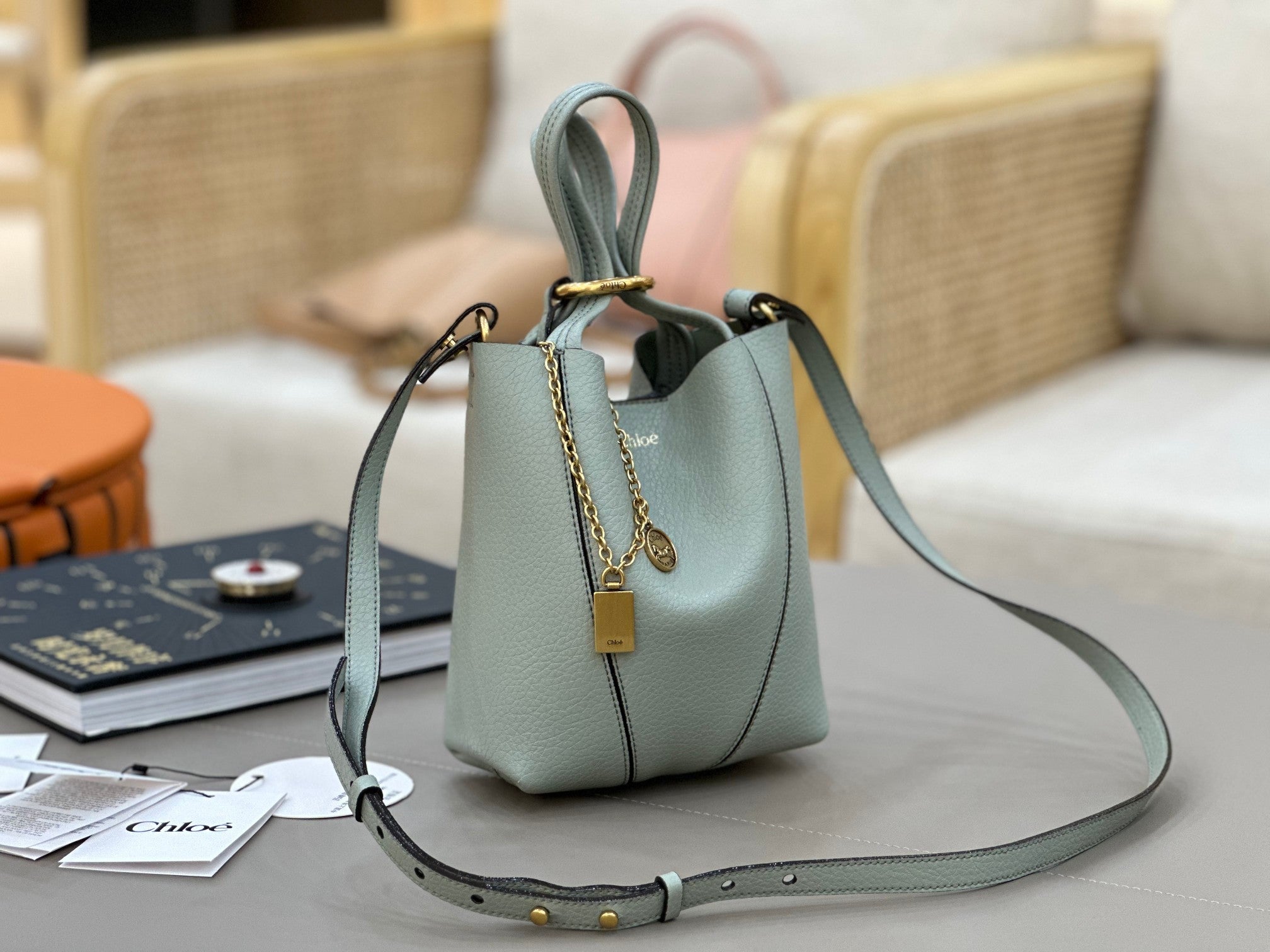 Chloe Spin Tote Bag Small 18cm Light Blue Calfskin 272311