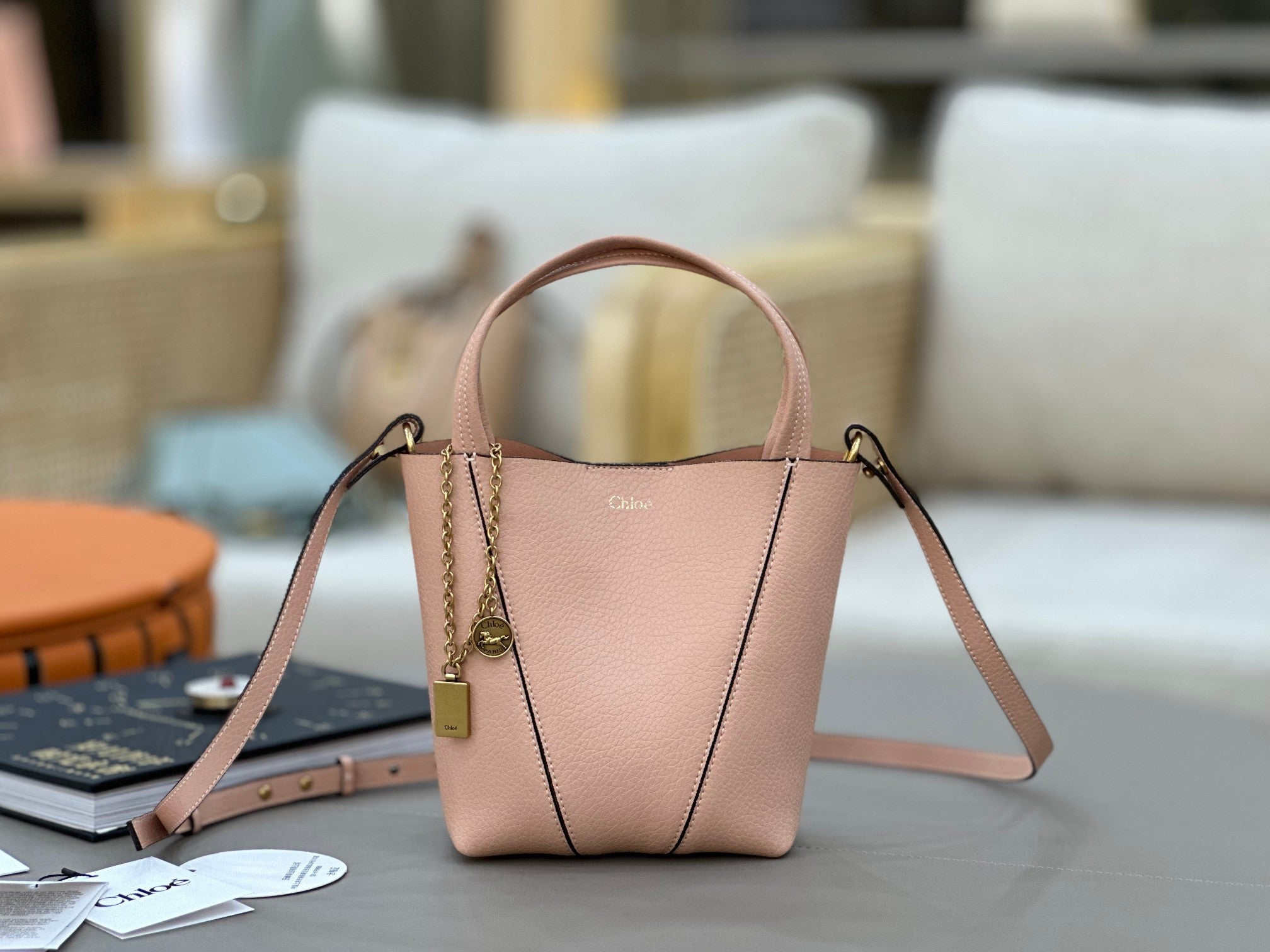 Chloe Spin Tote Bag Small 18cm Pink Calfskin 272297