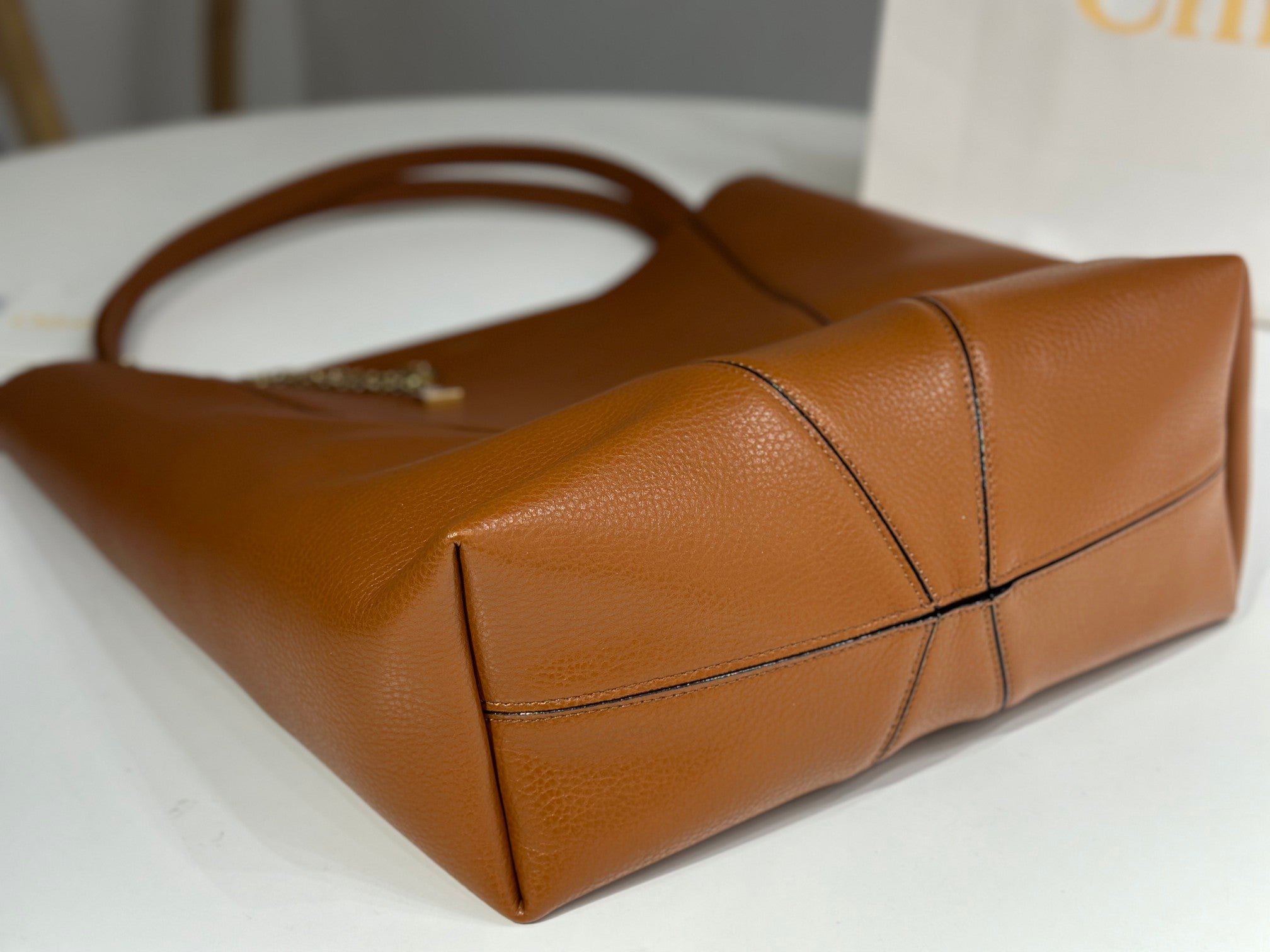 Chloe Spin Tote Bag Large 35cm Brown Calfskin 272217
