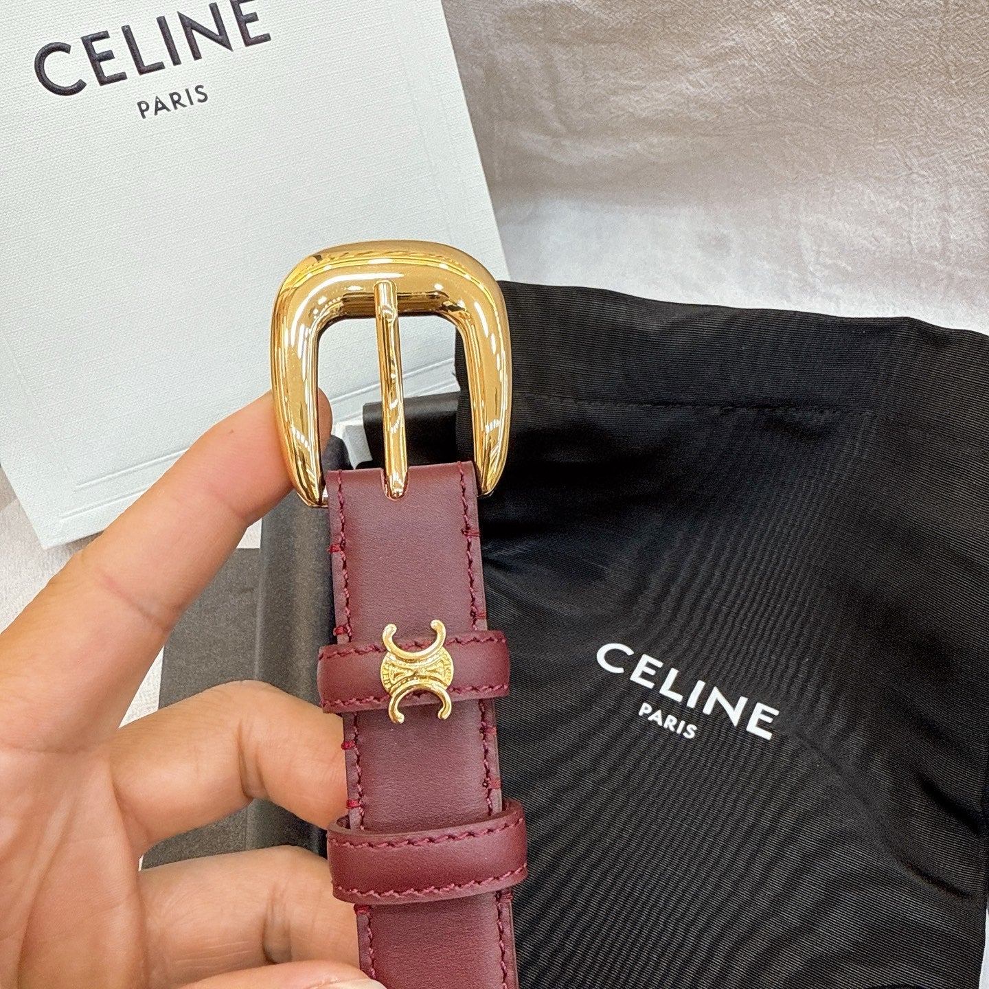 Celine 2025 Belt Red Wine Smooth Cowhide Leather 193635