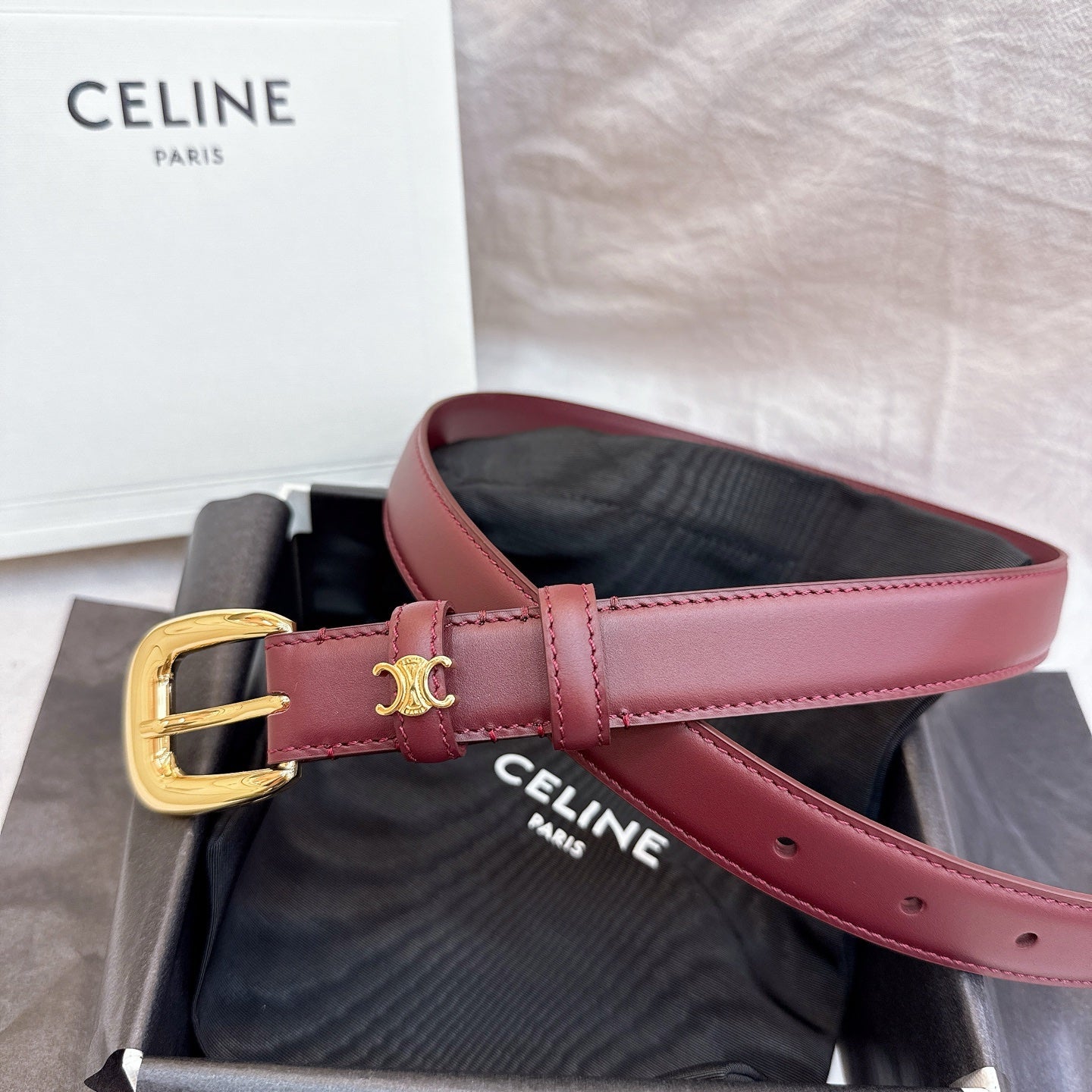 Celine 2025 Belt Red Wine Smooth Cowhide Leather 193635