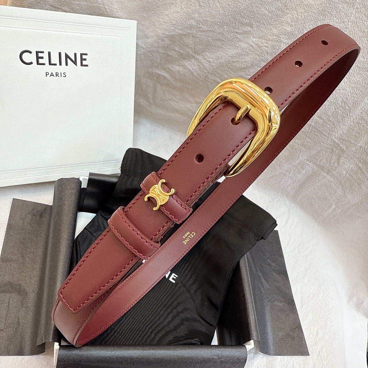 Celine 2025 Belt Red Wine Smooth Cowhide Leather 193635