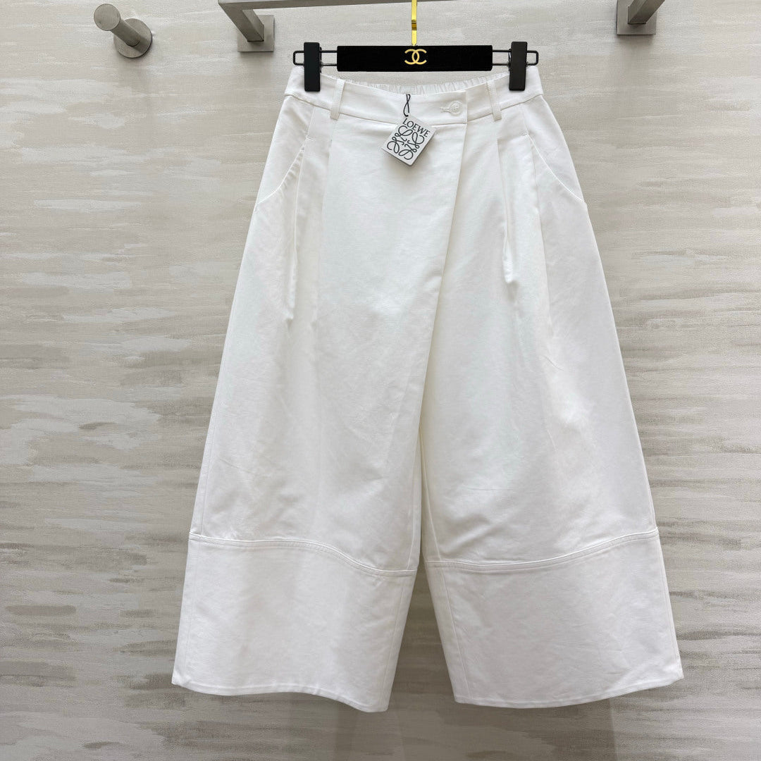 Loewe 26 Wide-Leg Cropped Pants White in Cotton 375597