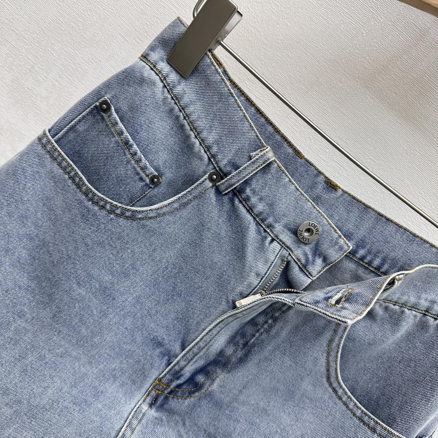 Loewe 26 Embroidered Frayed Edge Shorts Blue in YB Twill Cotton Denim 375346