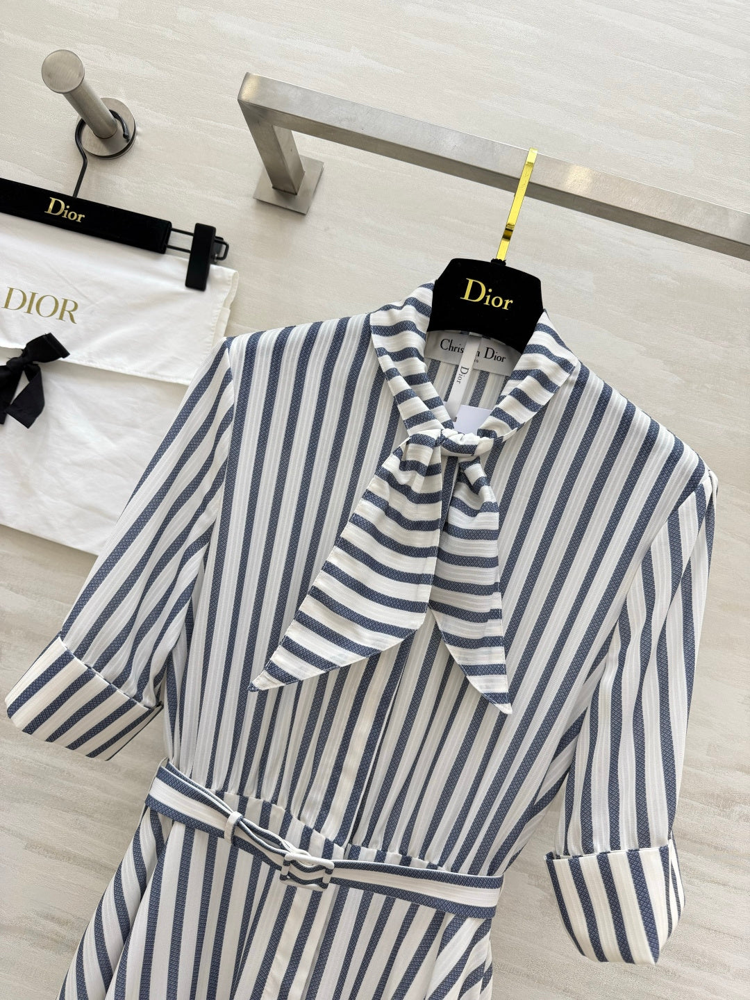 CD 26 Blue and White Striped Waist-Defining Dress in Cotton 379371