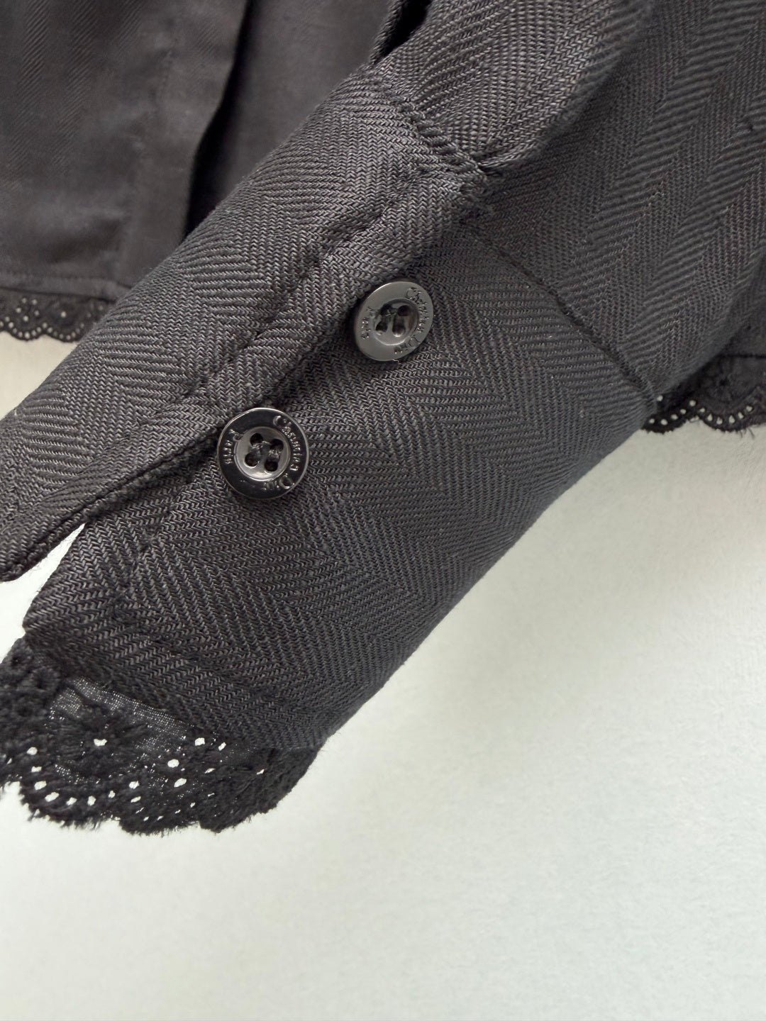 CD 26 Lace Stand Collar Shirt Black in Cotton 379092