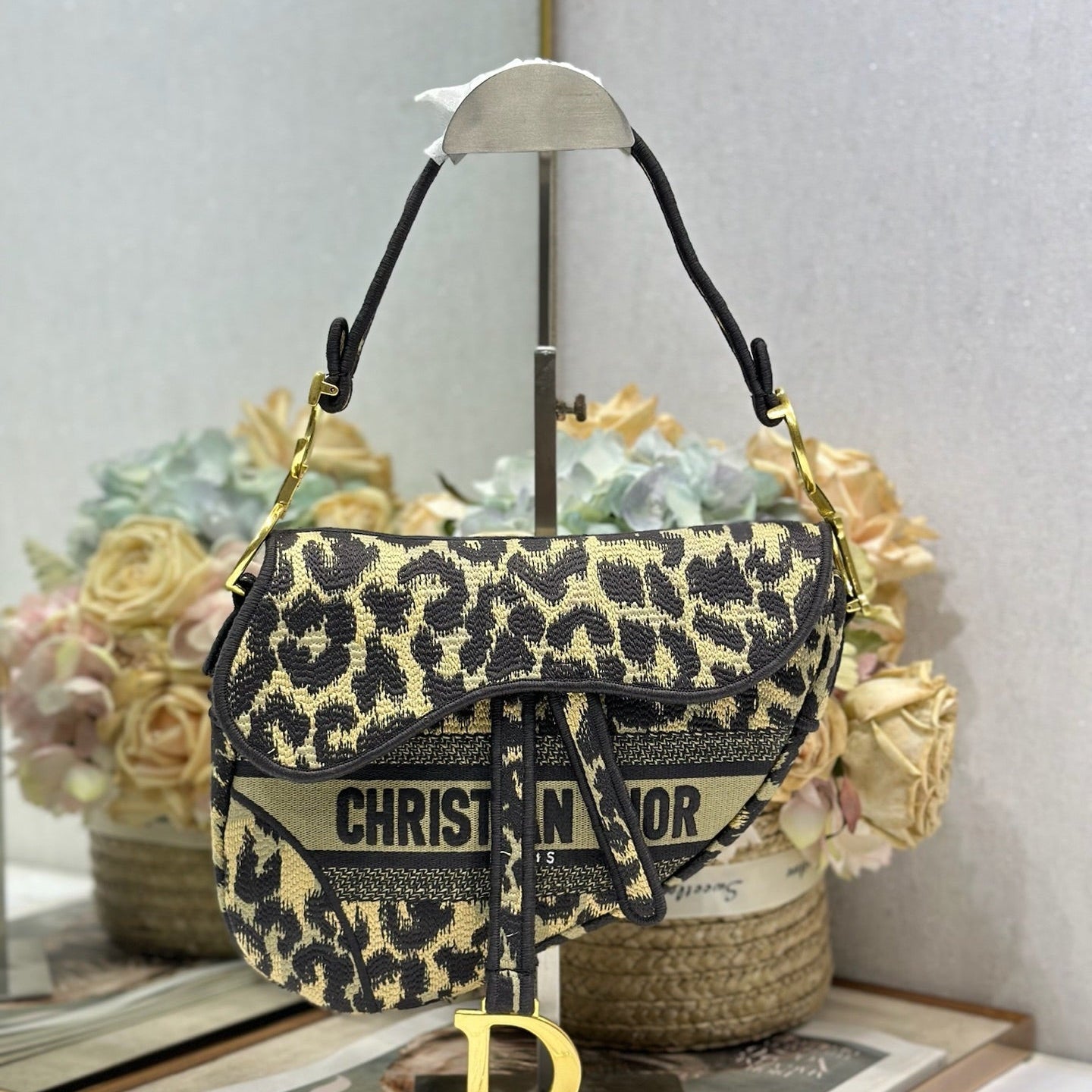 CD Saddle Bag 25.5cm Beige Black in Denim 288068