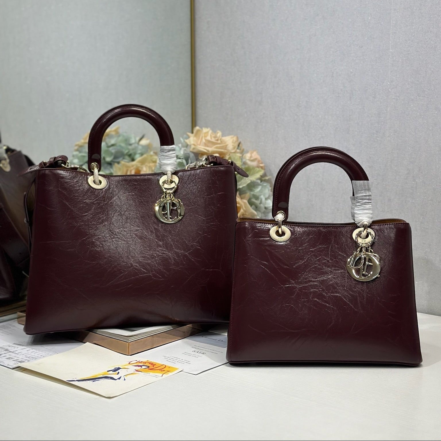 CD Diorissimo Burgundy in Ostrich-patterned Cowhide 288194