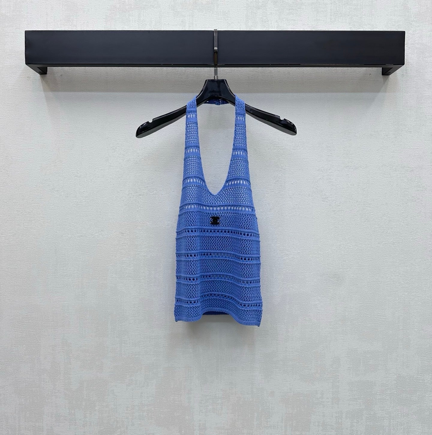 CC 26 Halter Neck Openwork Knit Vest Blue in Wool 385353