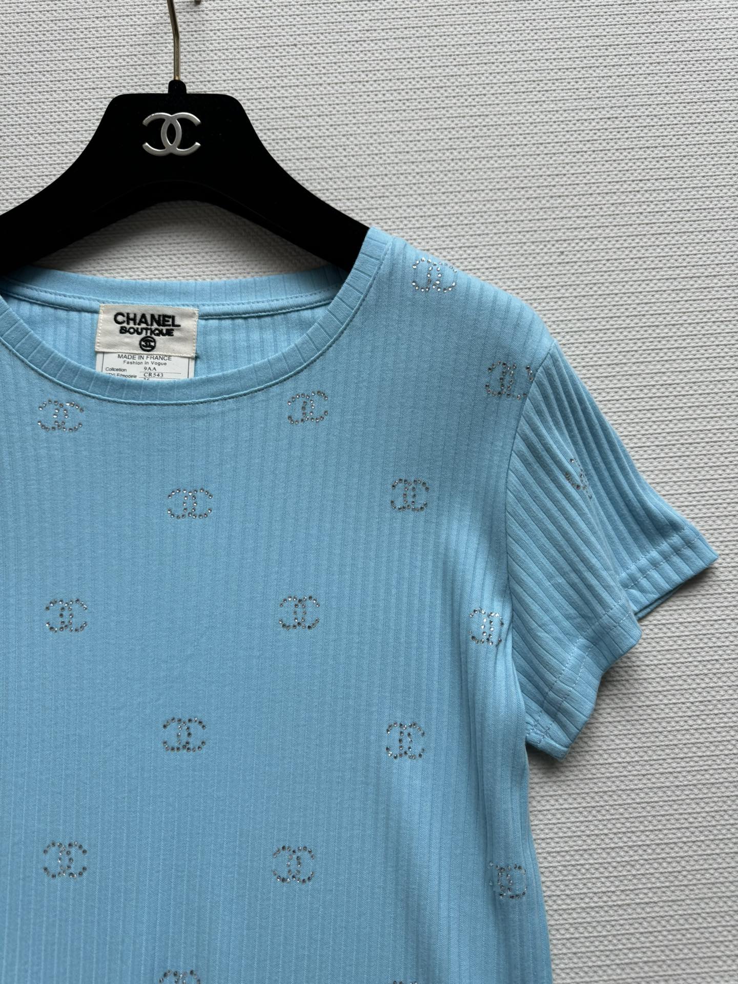 CC Neck Short-sleeve top Blue in Cotton 387733