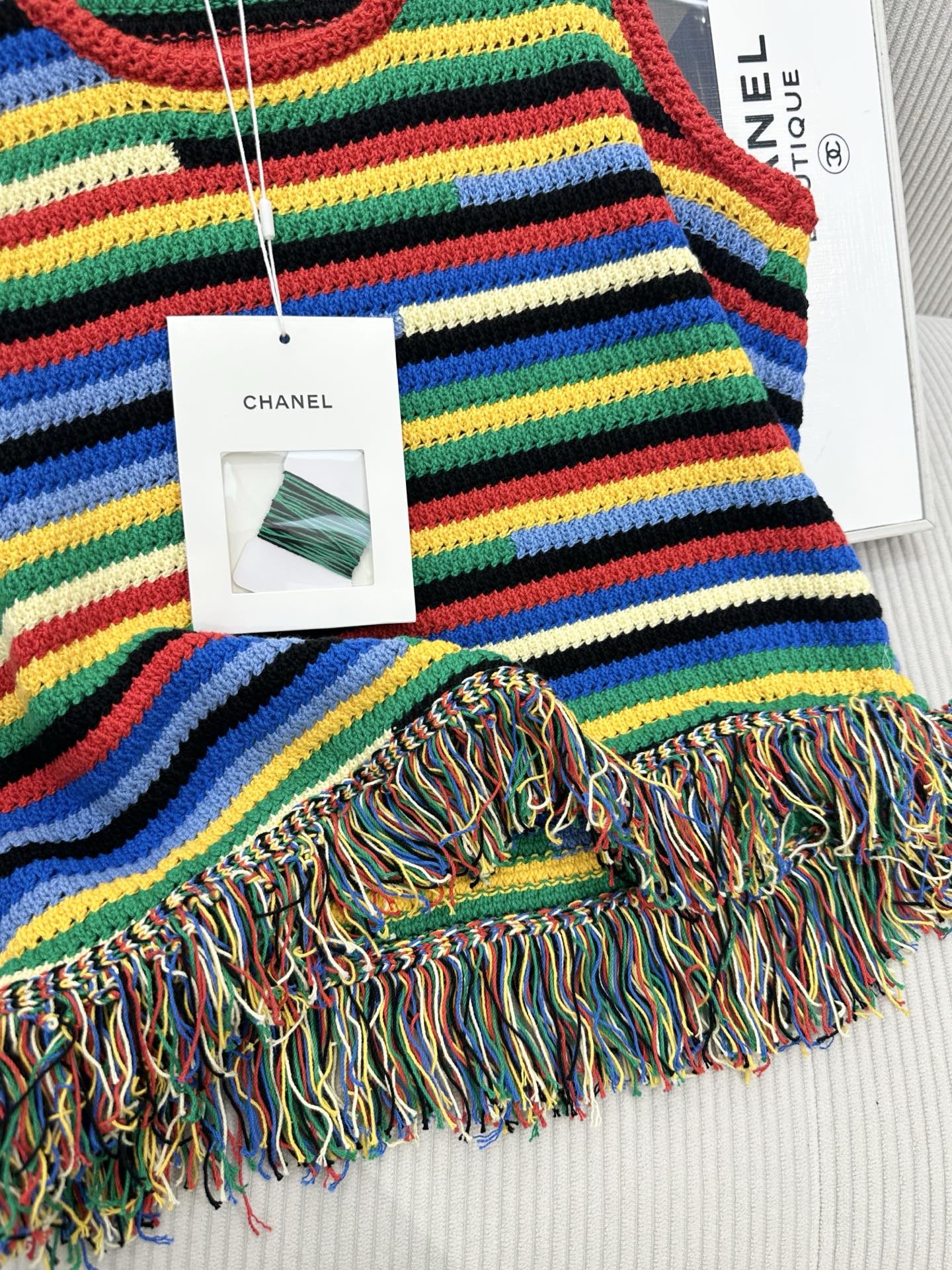 CC 26 Colorful Striped Tassel Knitted Vest/Pad Top in Cotton 387519