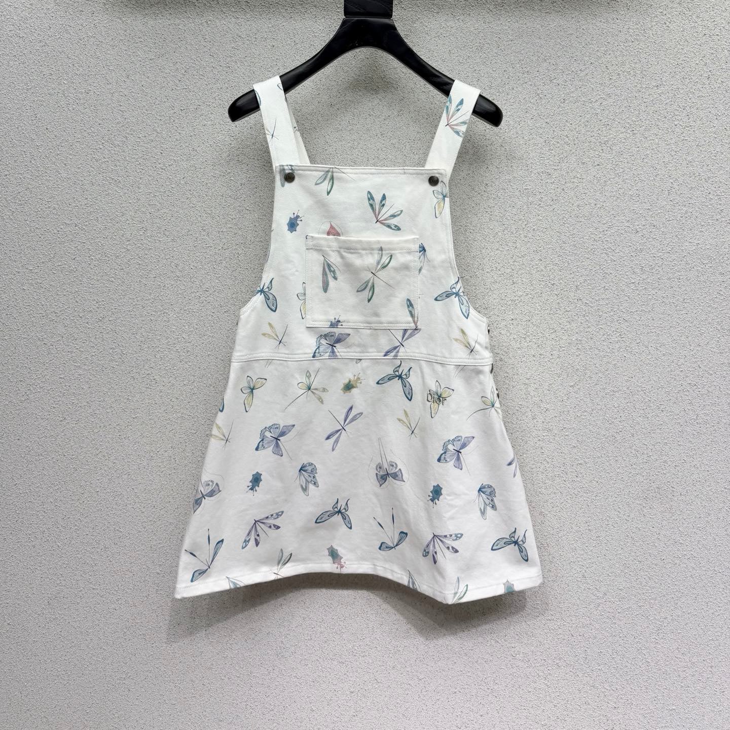 CD Printed Butterfly Overalls Dress White in Cotton 388392