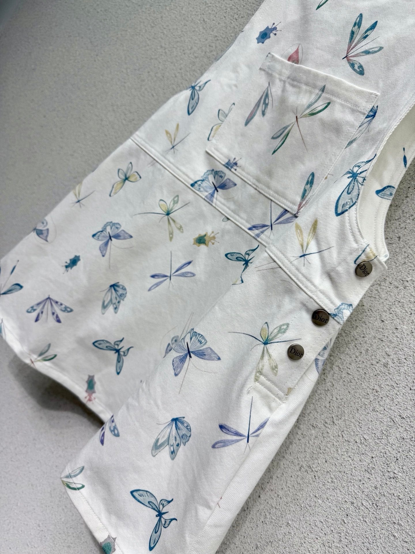 CD Printed Butterfly Overalls Dress White in Cotton 388392